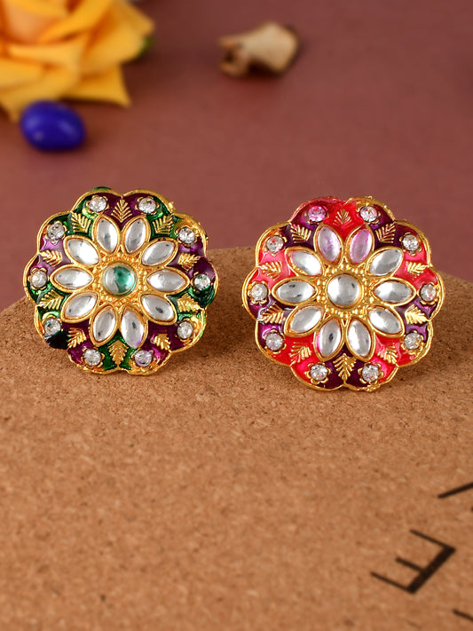 Set of 2 Gold Plated Hand Painted Kundan Engagement Finger Rings for Women Online