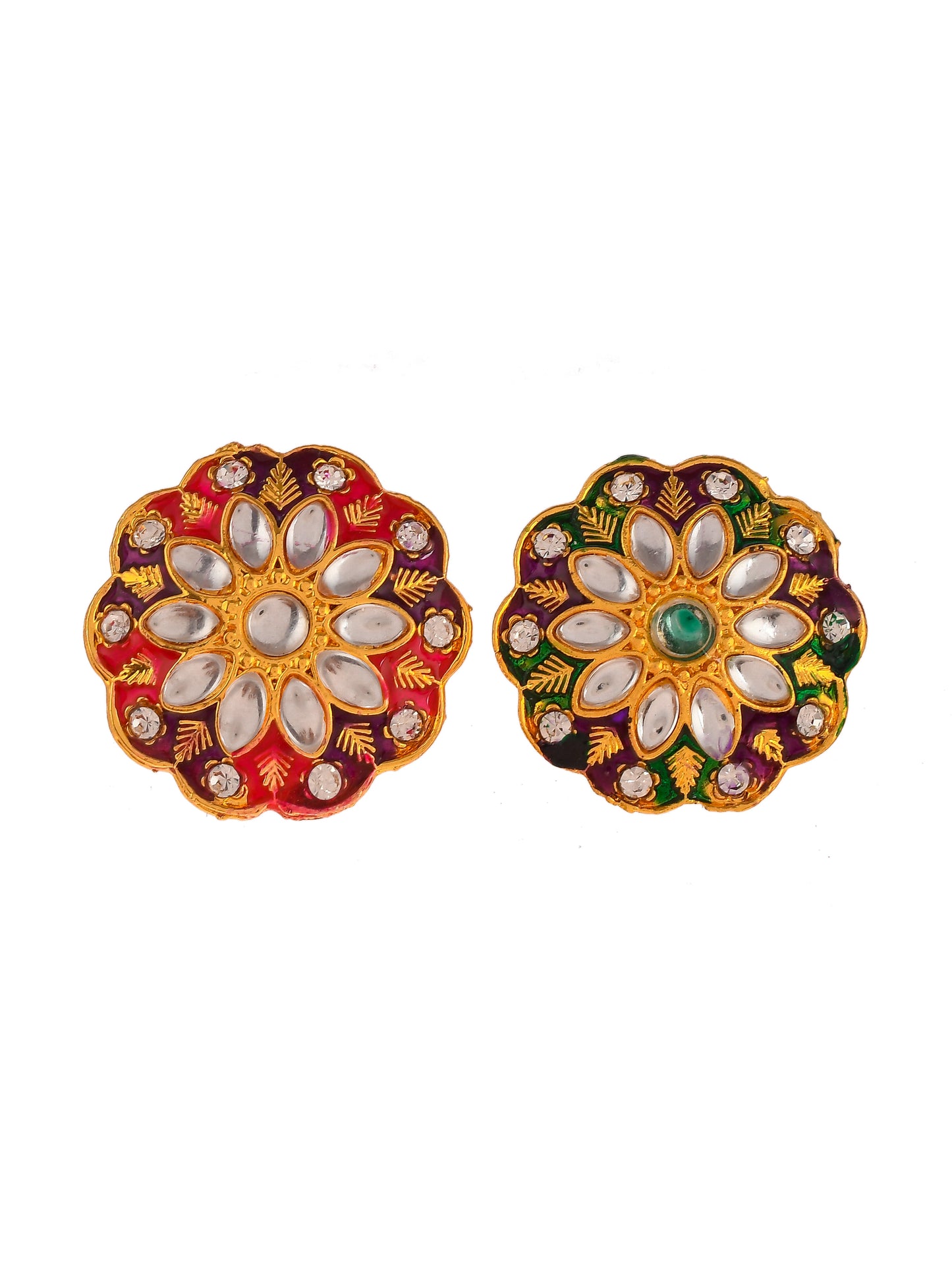 Set of 2 Gold Plated Hand painted Kundan Engagement Finger Rings