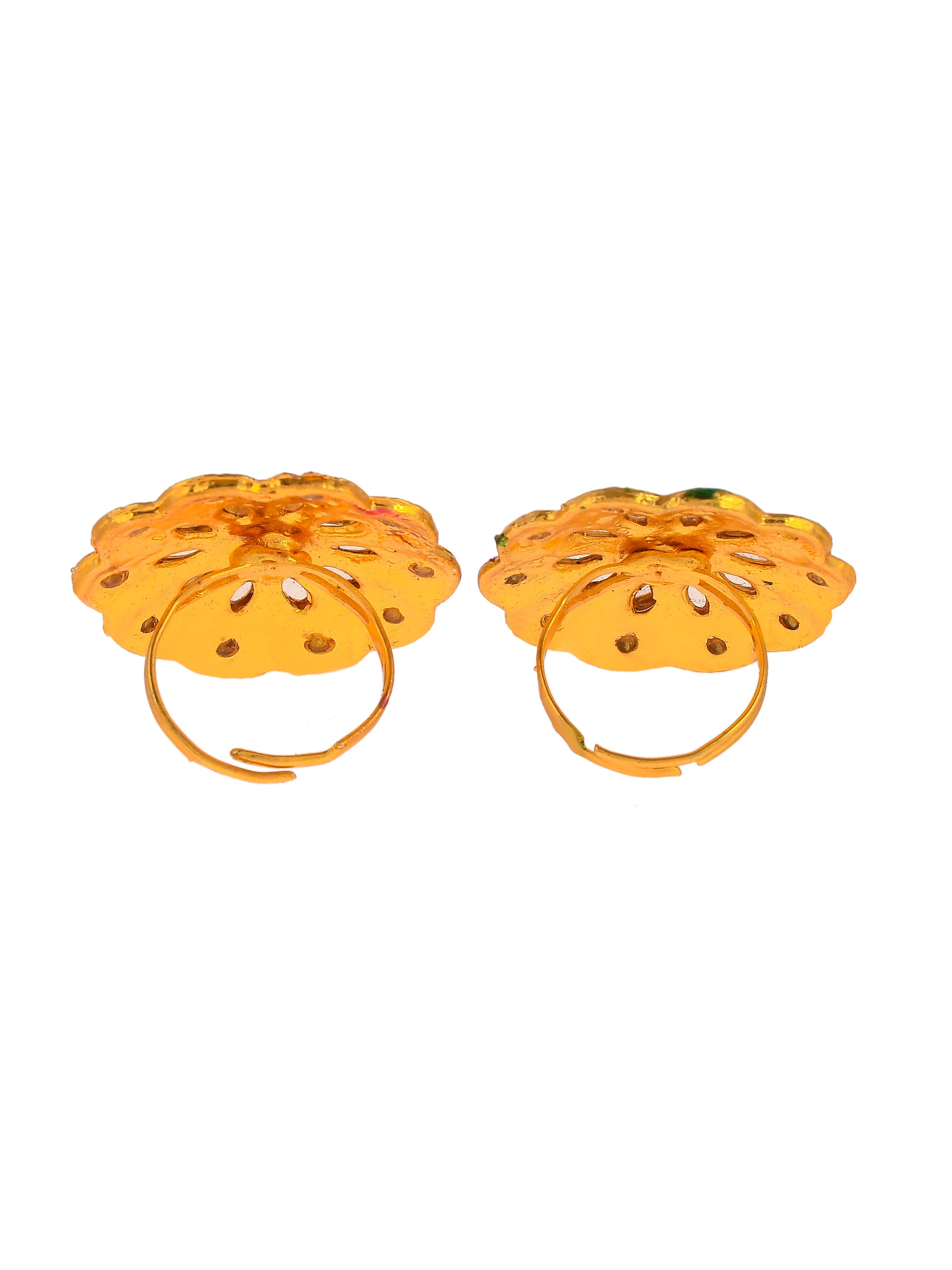 Set of 2 Gold Plated Hand painted Kundan Engagement Finger Rings