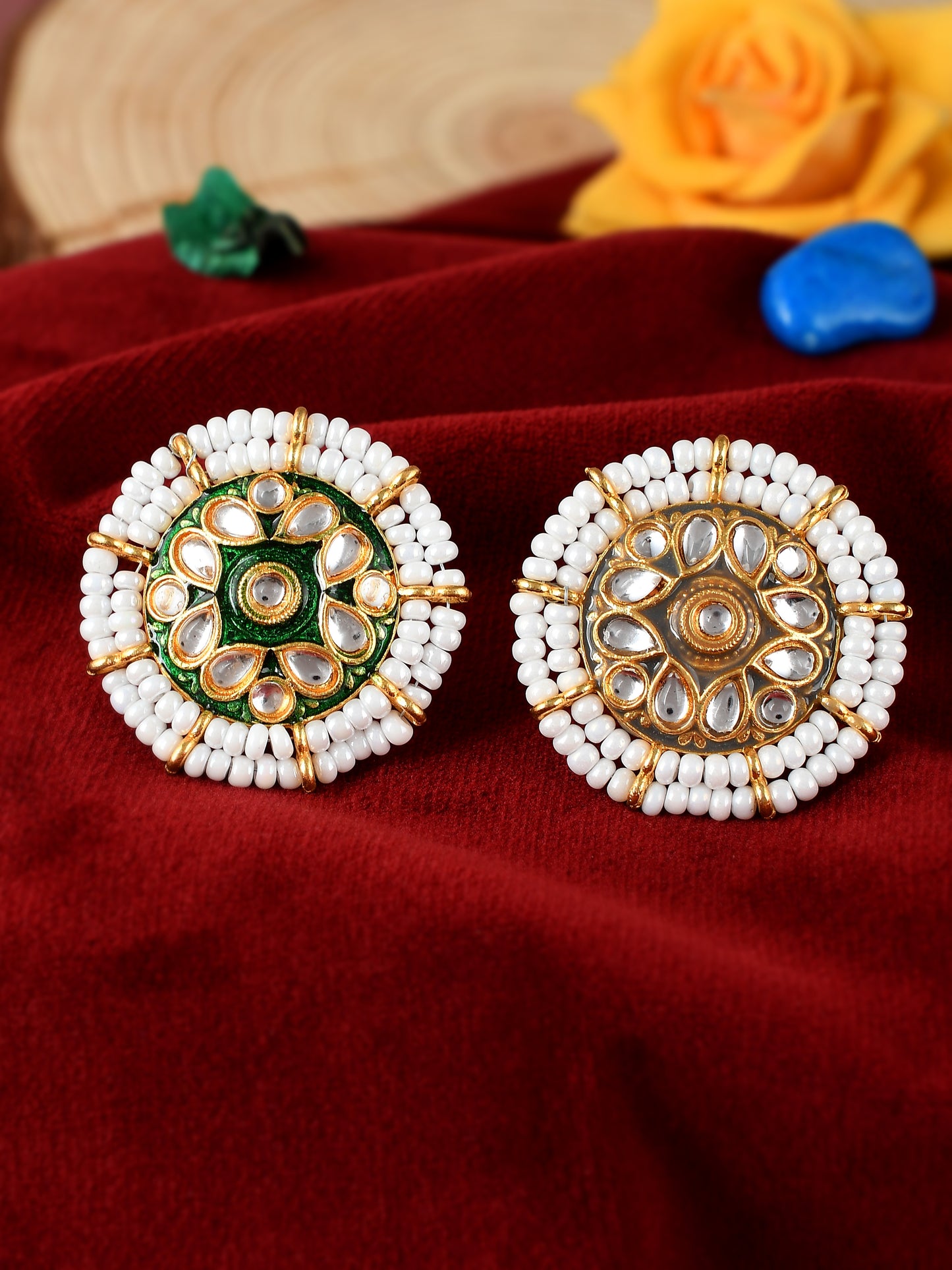 Set of 2 Gold Plated Kundan Meenakari Finger Rings for Women Online