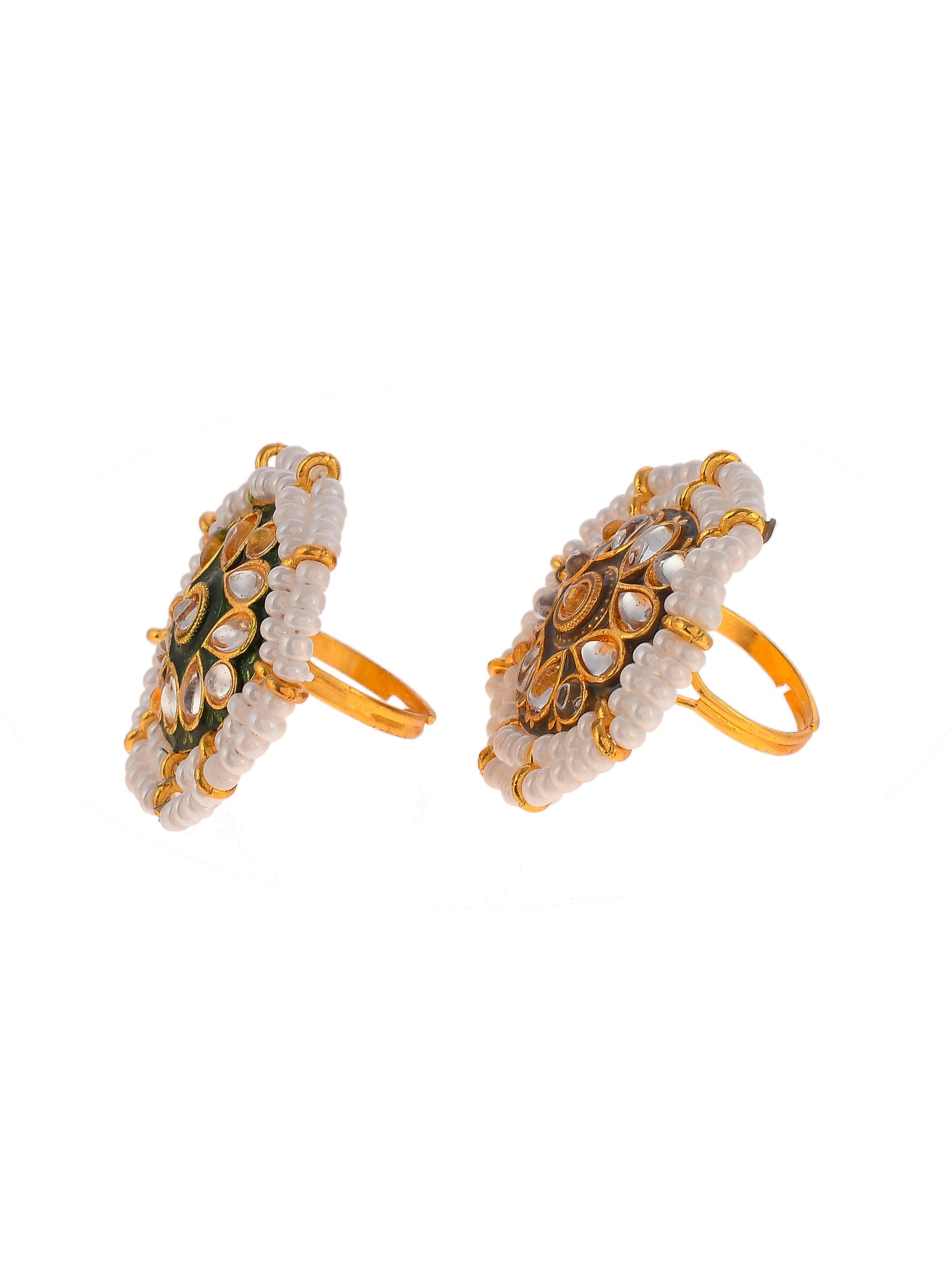 Set of 2 Gold Plated Kundan Meenakari Finger Rings for women