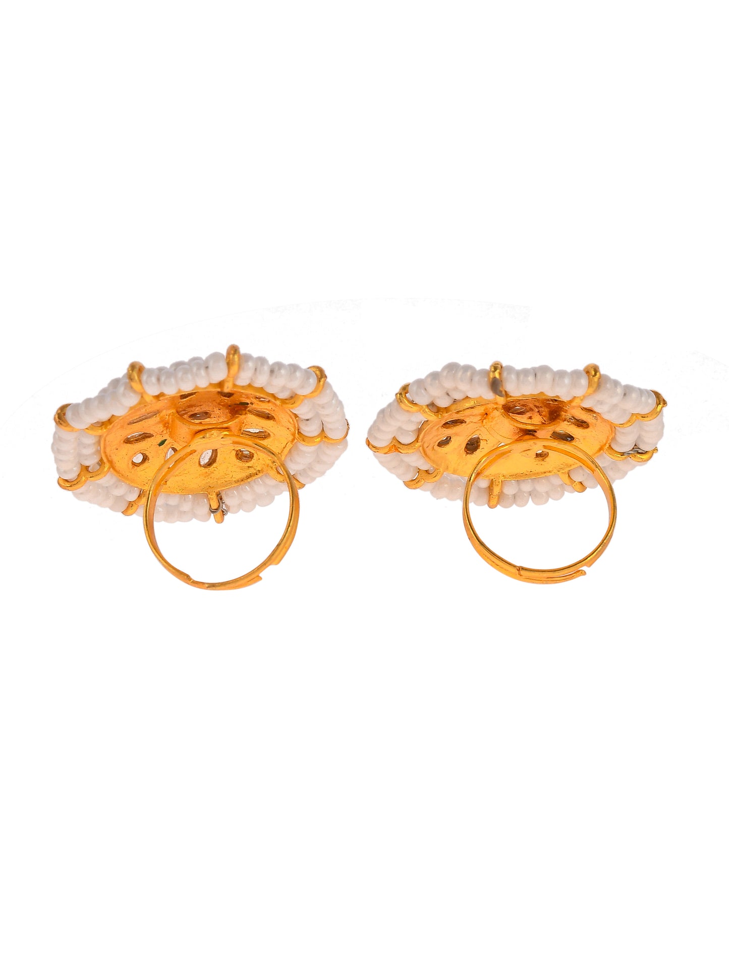 Set of 2 Gold Plated Kundan Meenakari Finger Rings for women