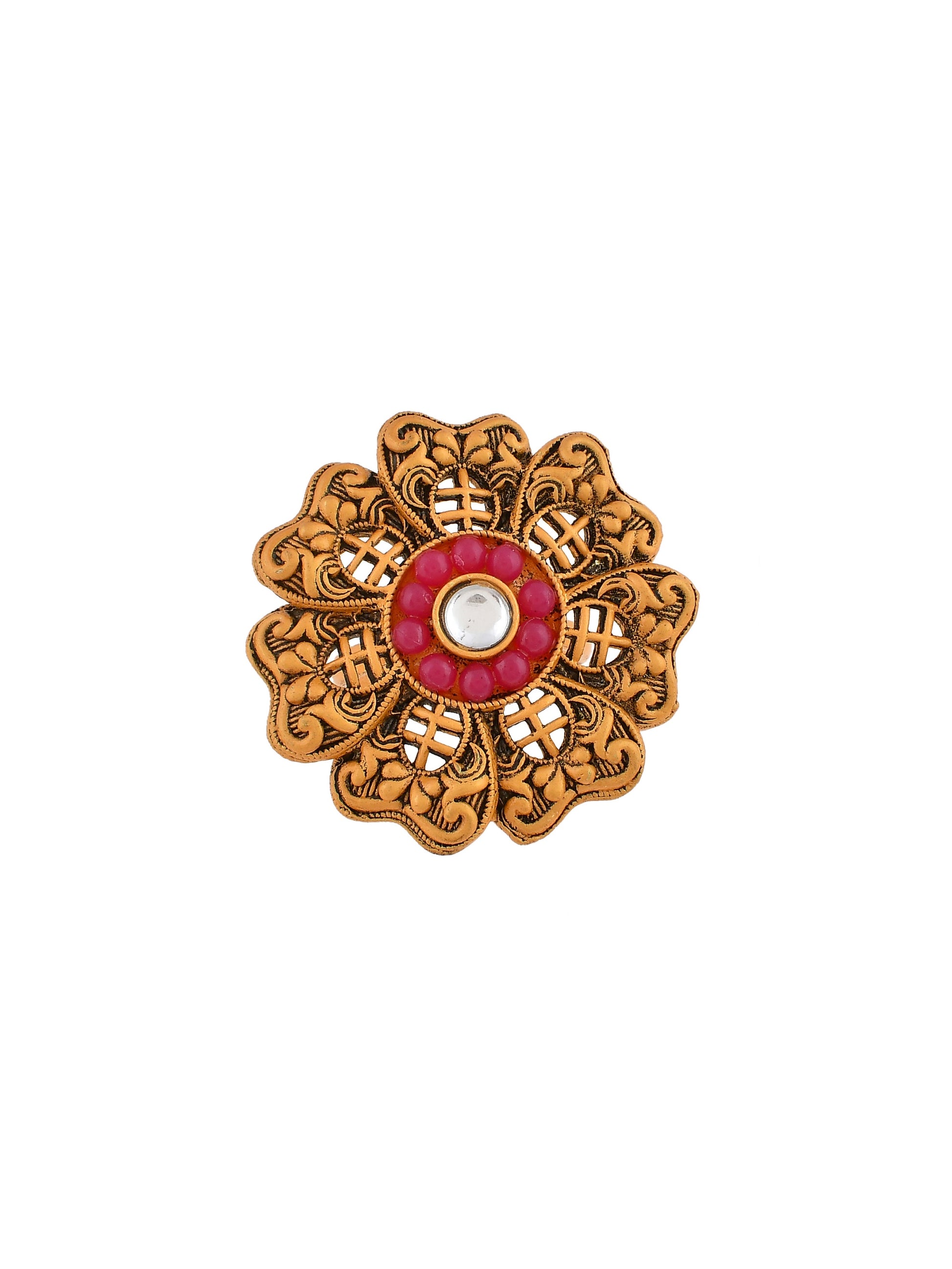 Red Stone South Indian Flower Ring