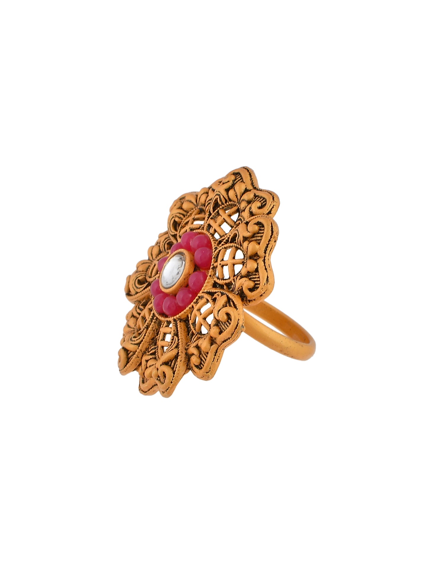 Red Stone South Indian Flower Ring