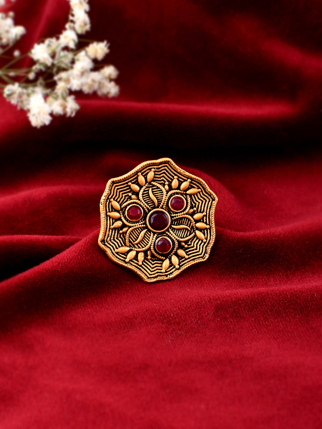 Gold Plated South Indian Adjustable Finger Ring