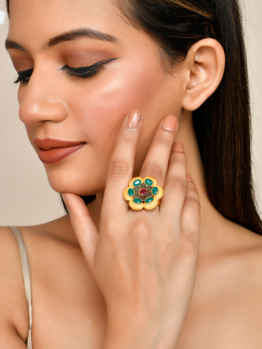 Gold Plated Floral Adjustable Ring