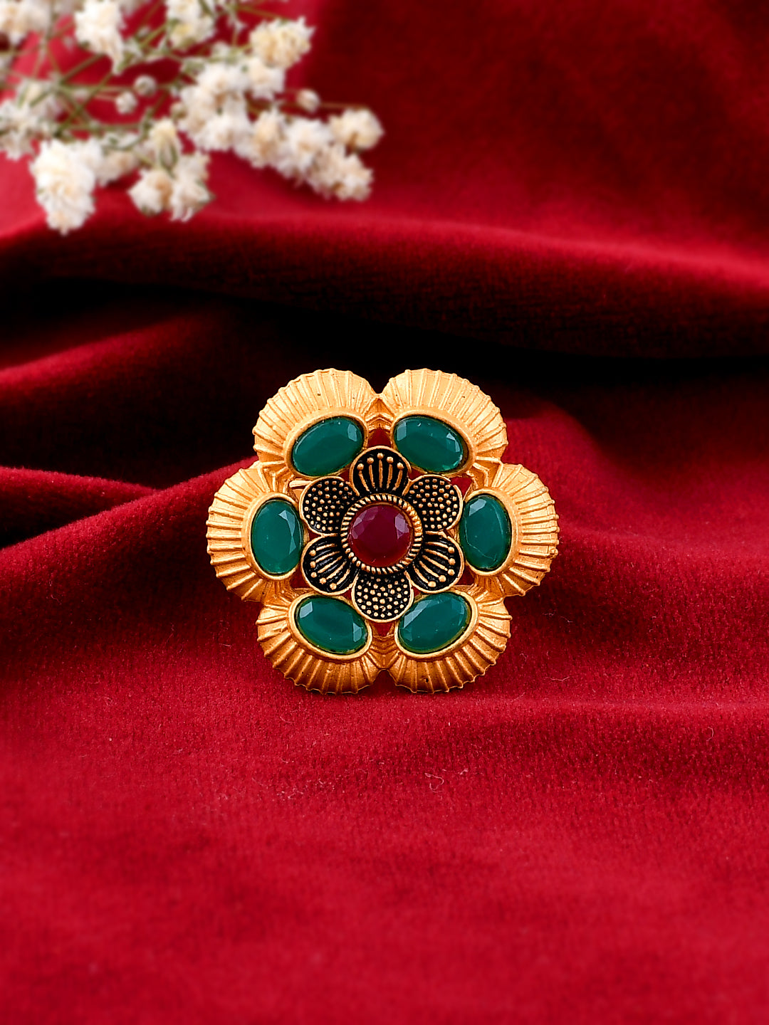 Gold Plated Floral Adjustable Ring