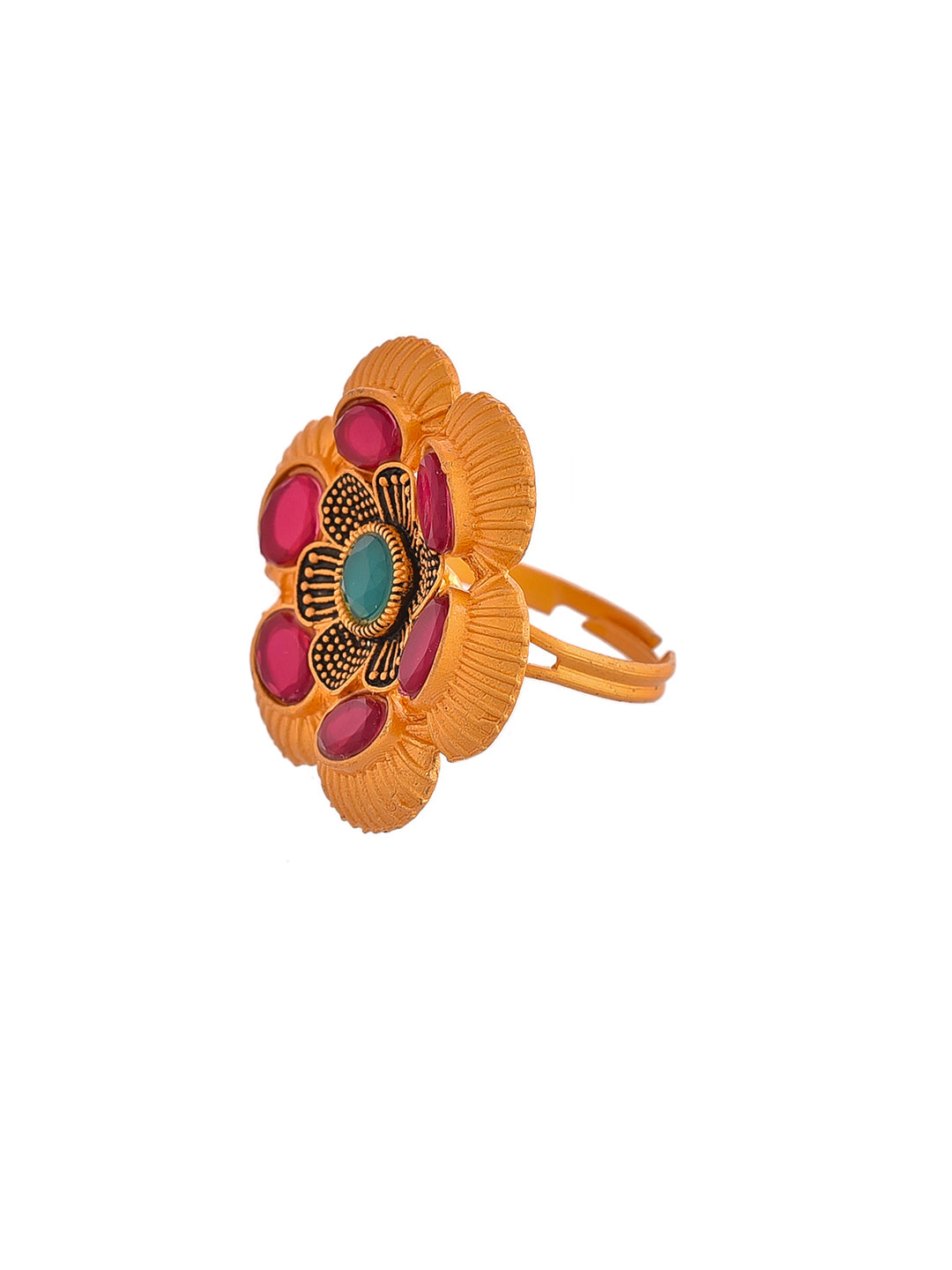 Gold Plated Floral Adjustable Finger Ring