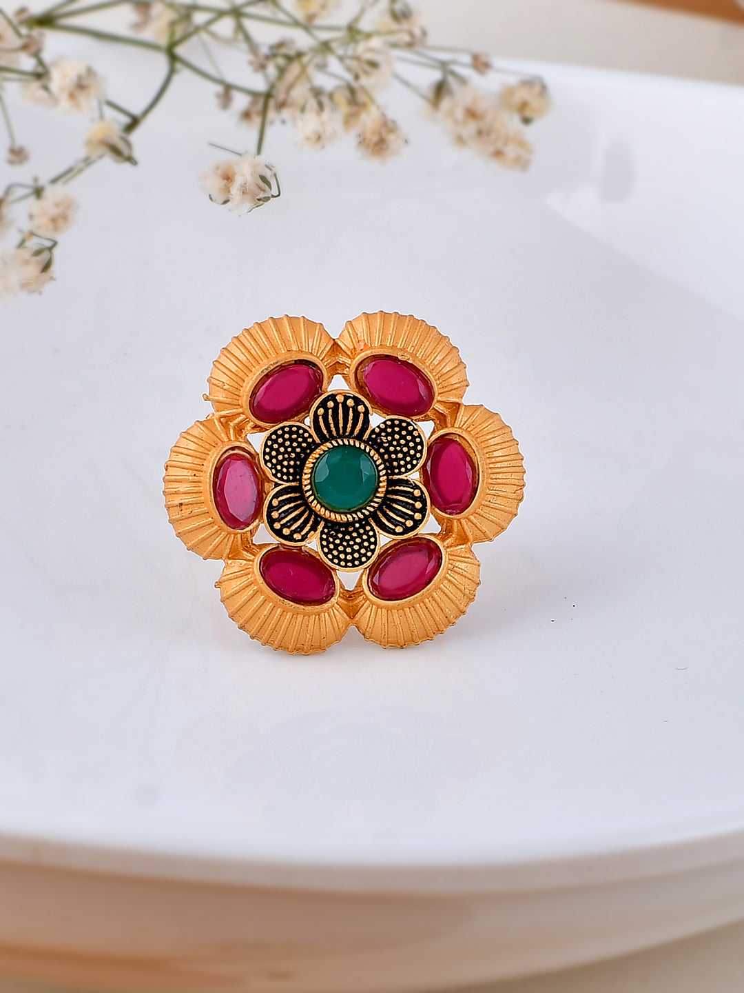 Gold Plated Floral Adjustable Finger Ring