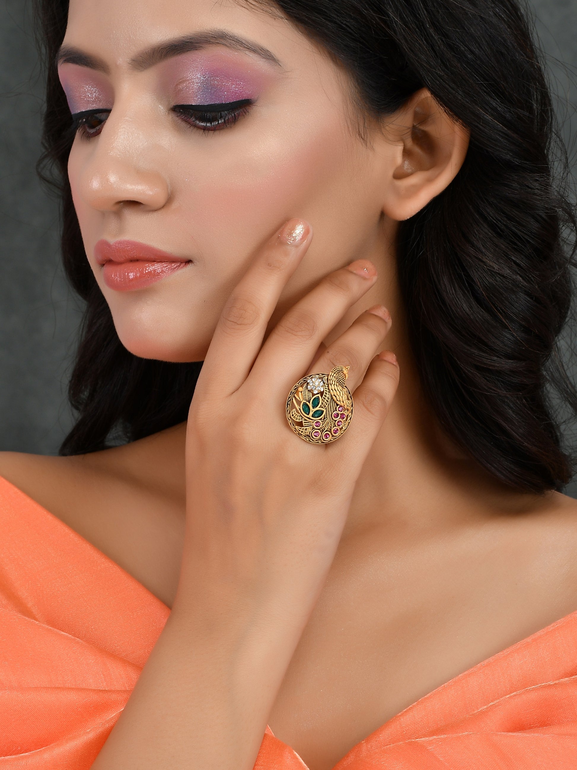 South Indian Gold Plated Adjustable Finger Ring