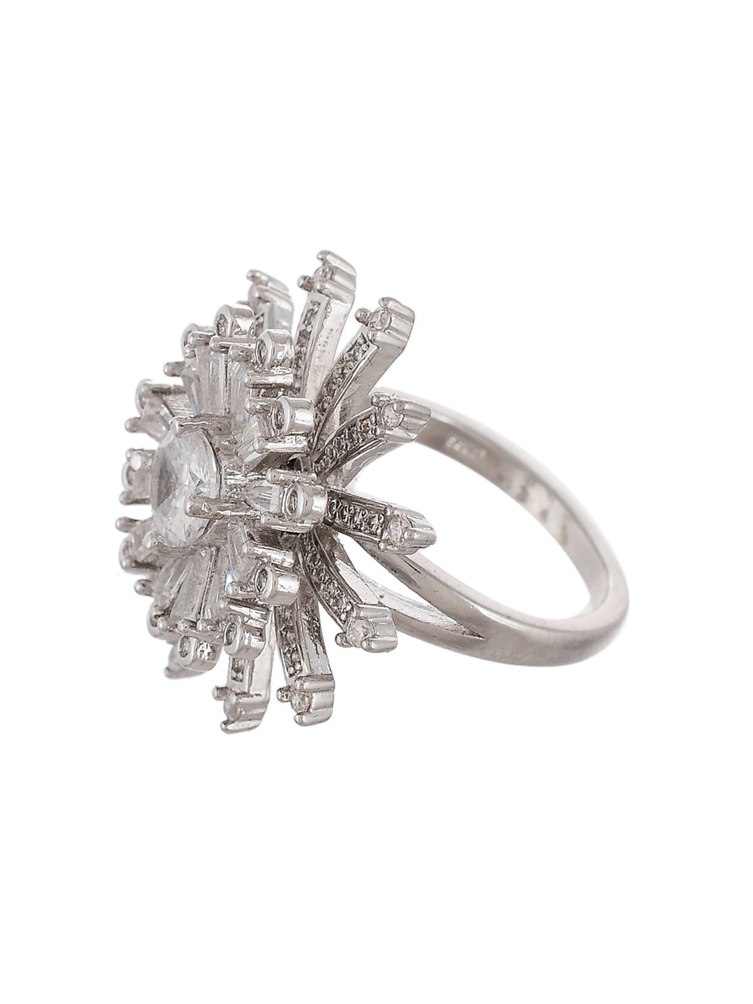 Silver-Plated American Diamond Studded Finger Ring