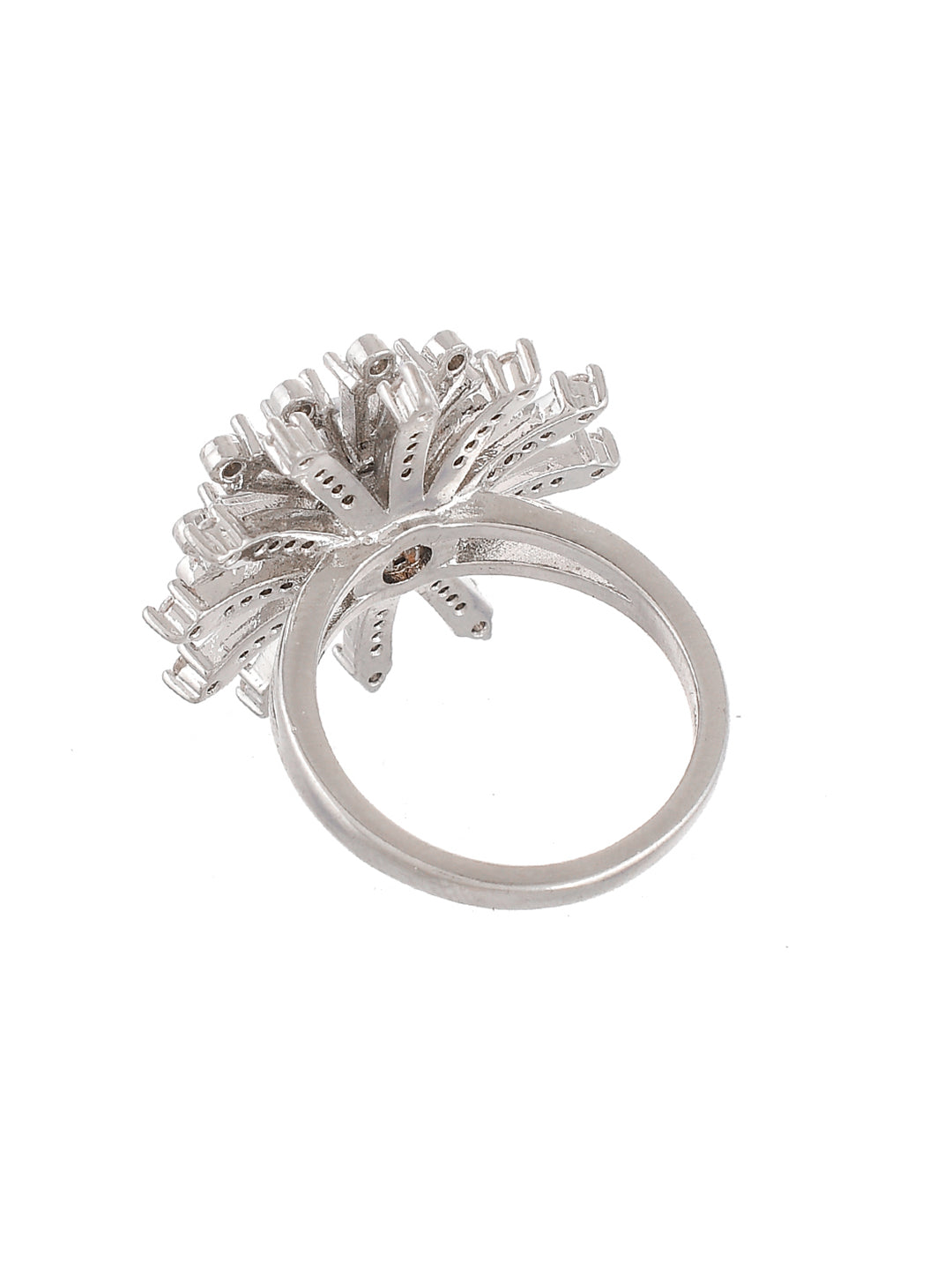 Silver-Plated American Diamond Studded Finger Ring