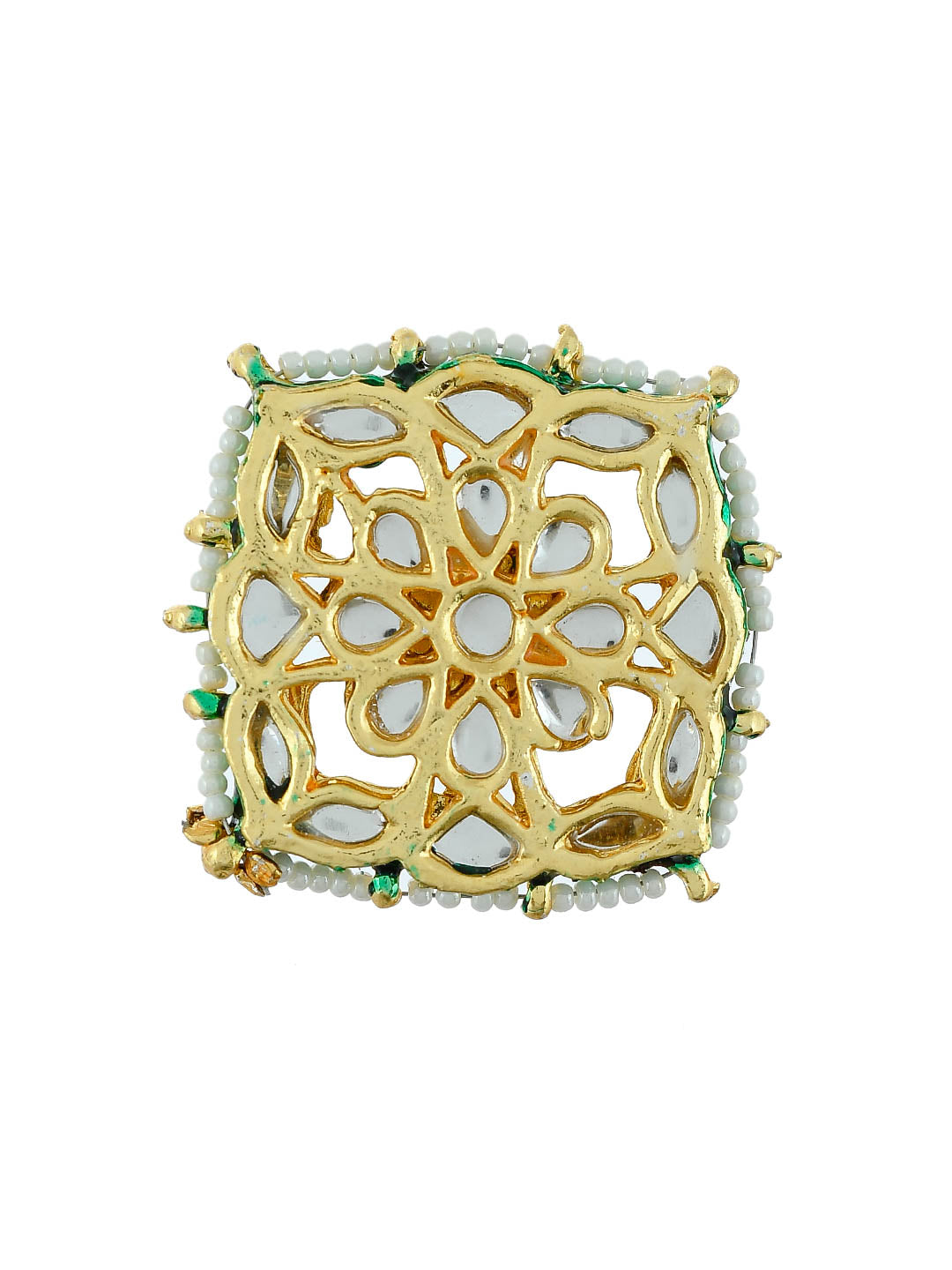 Gold Filigree Ring with Pearl and Emerald Accents