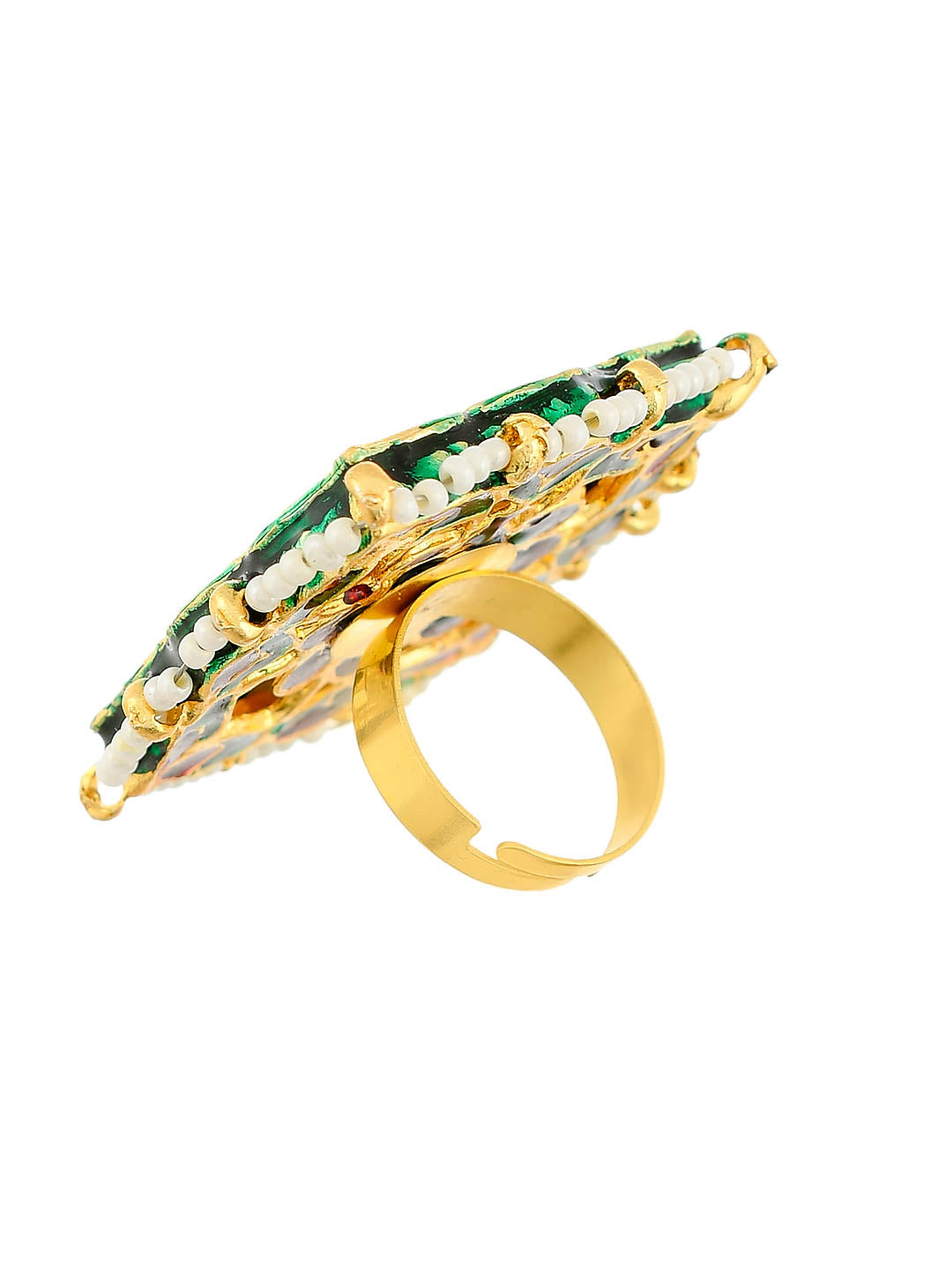 Gold Filigree Ring with Pearl and Emerald Accents