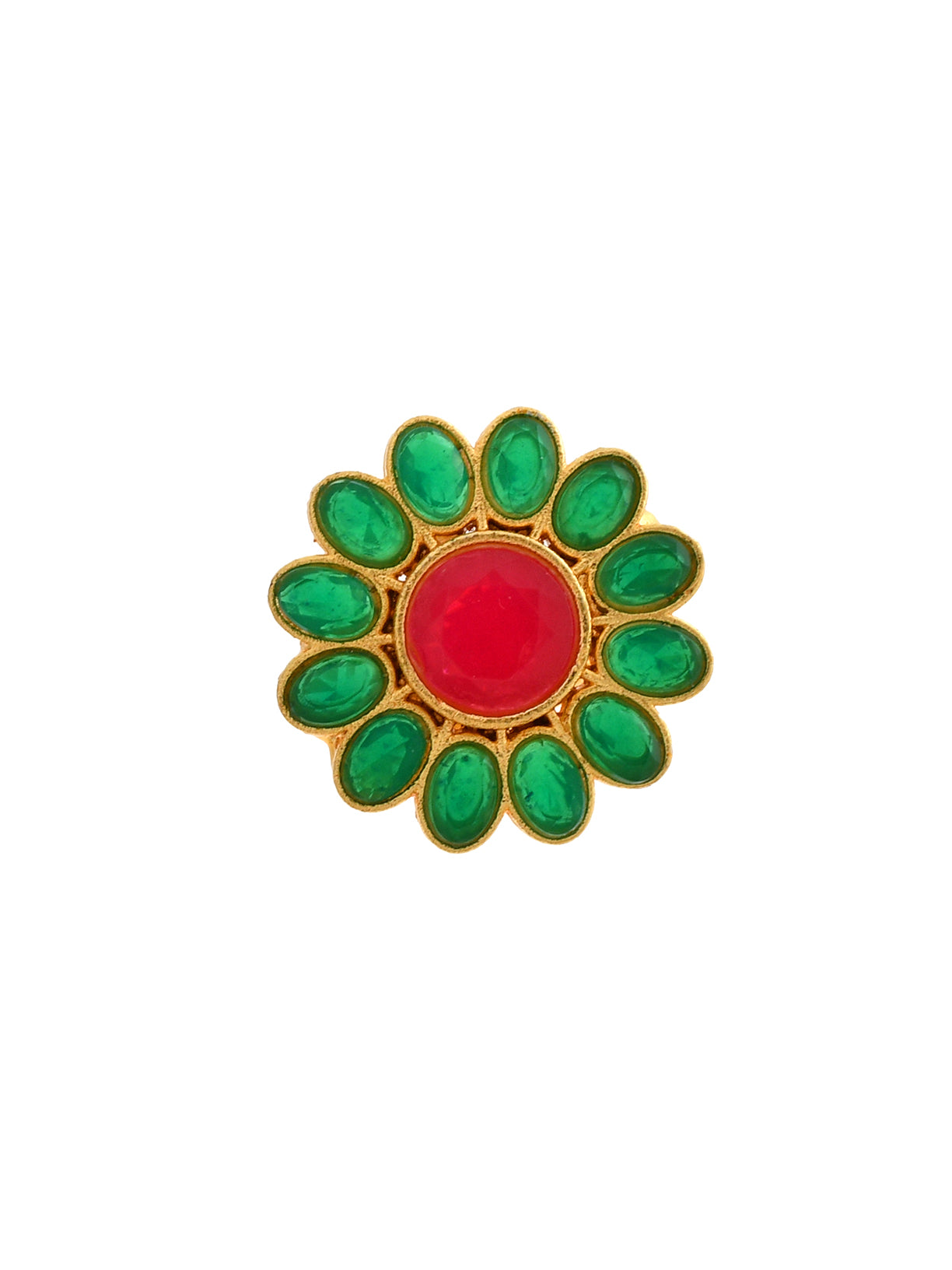 Green Stone Floral Adjustable Ring.