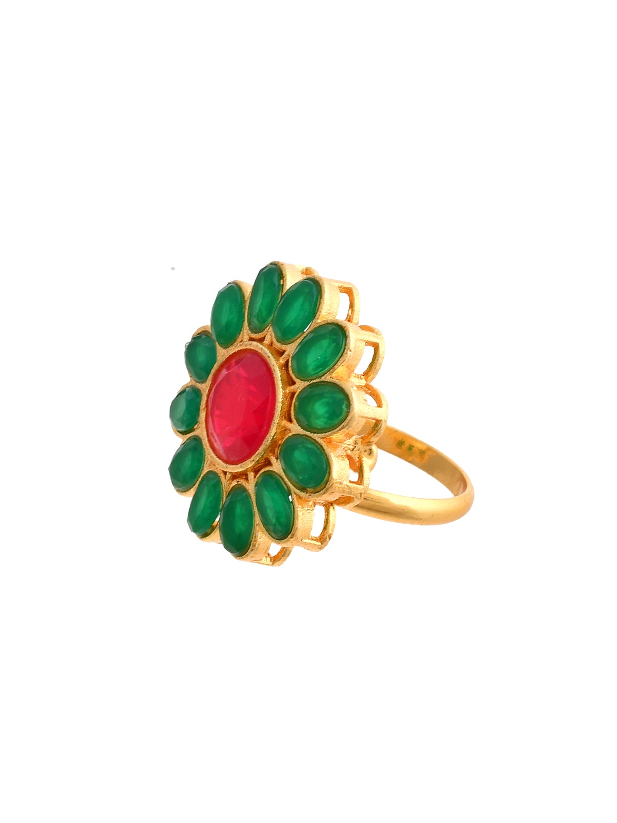 Green Stone Floral Adjustable Ring