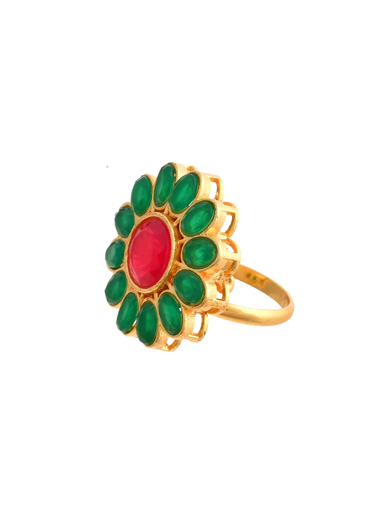 Green Stone Floral Adjustable Ring.