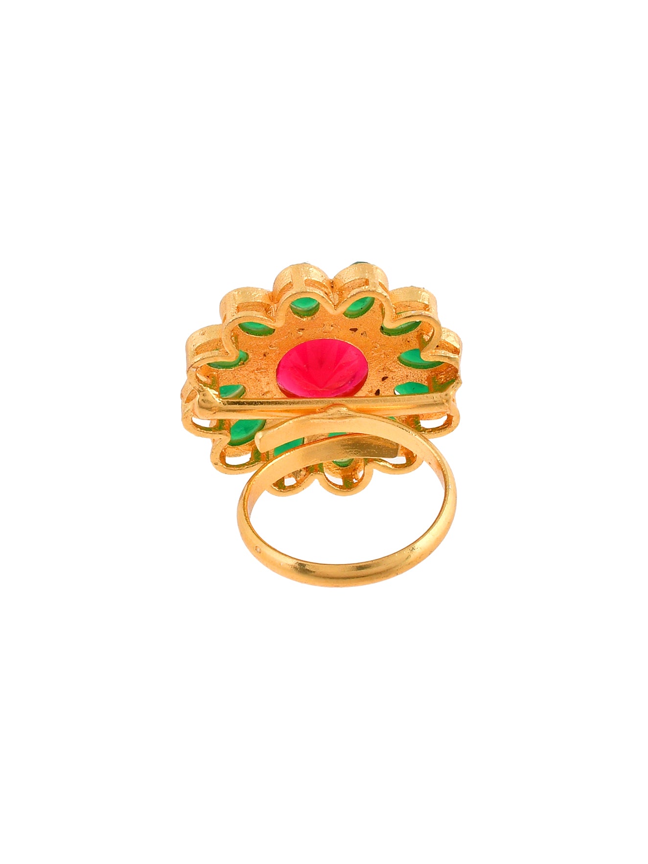 Green Stone Floral Adjustable Ring.