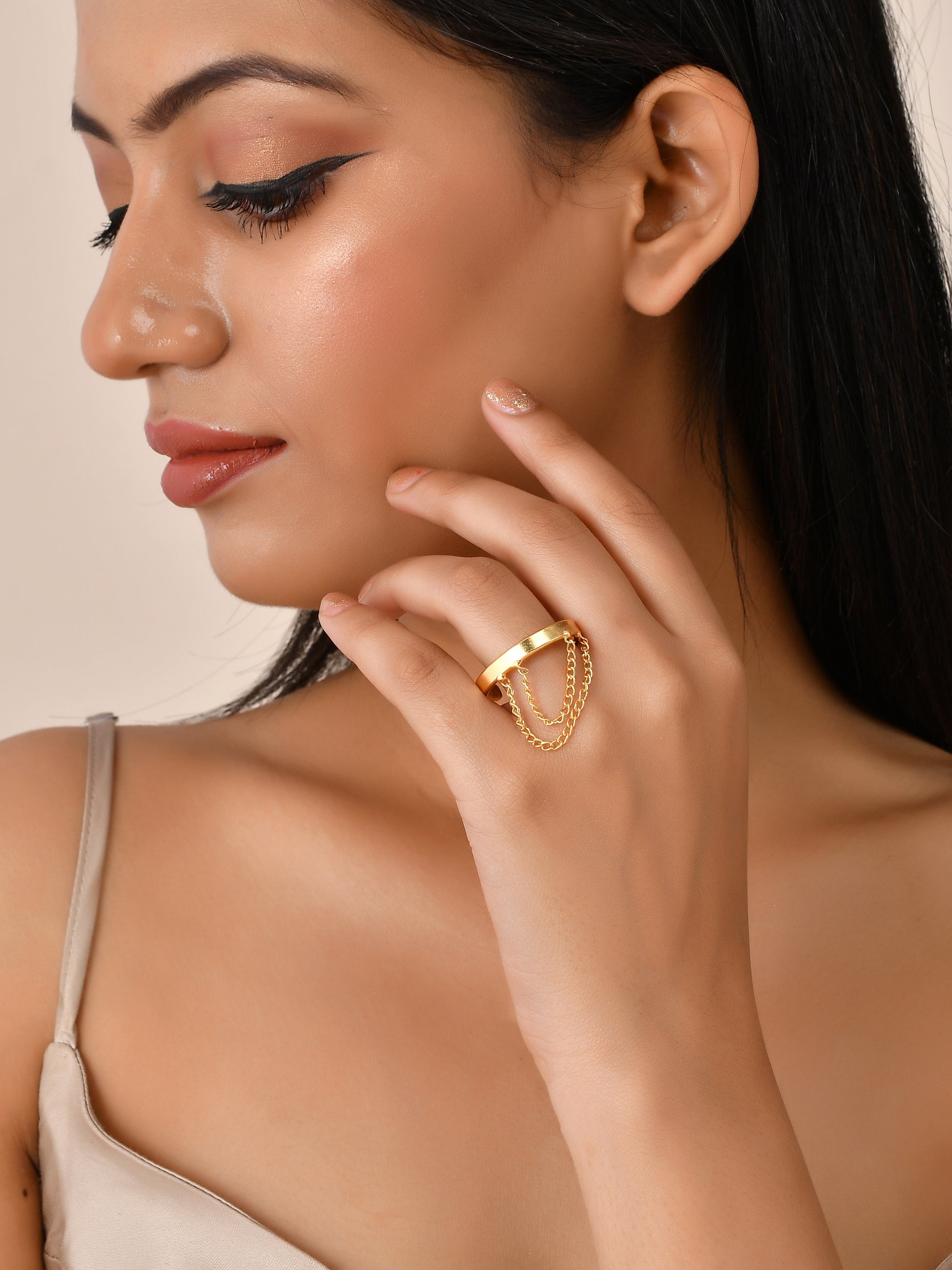 Buy Gold Plated Western Chain Finger Rings for Women Online at