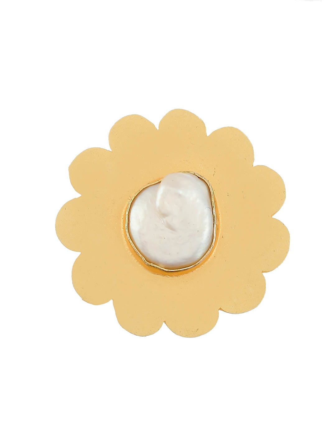 Gold Flower Ring with Pearl Accent
