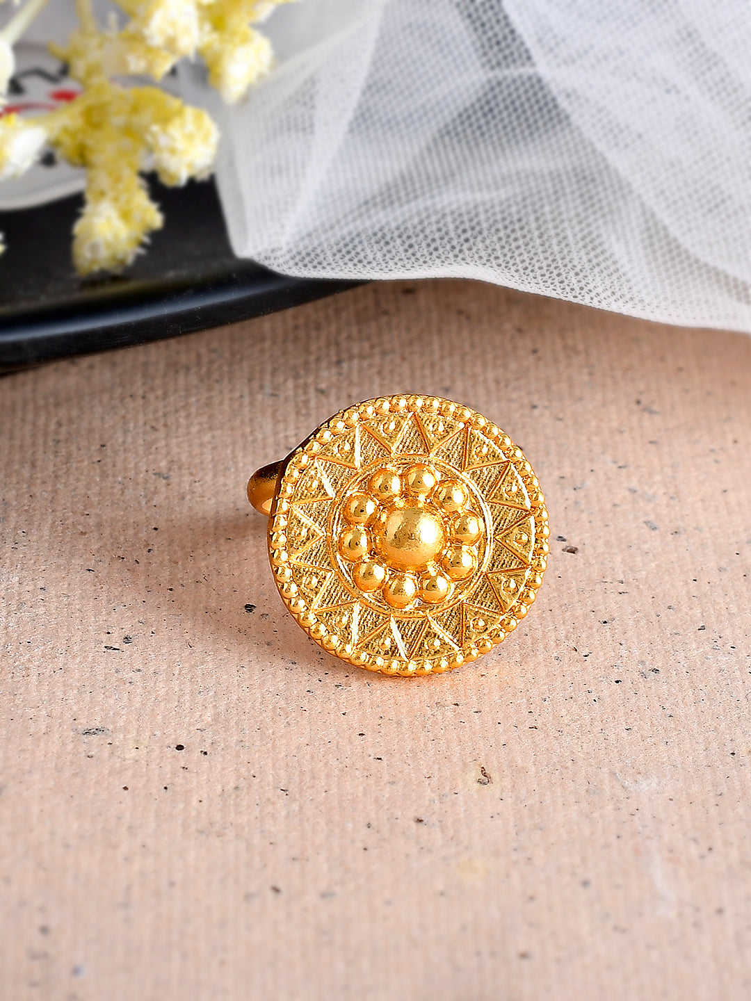 Gold Plated Handcrafted Temple Finger Ring