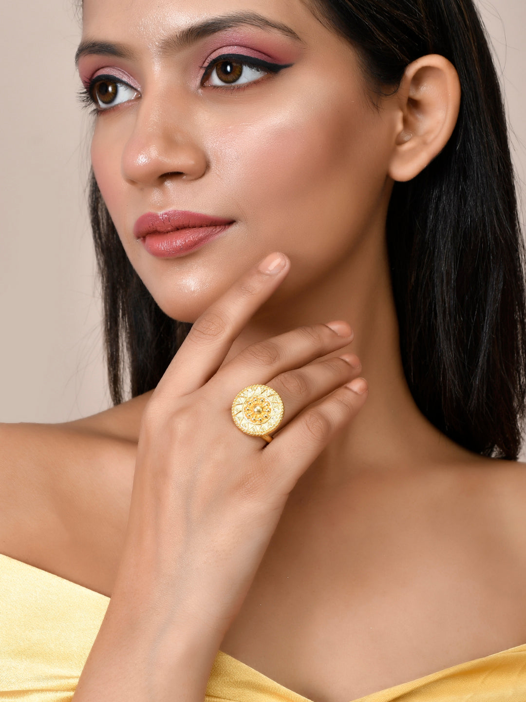 Gold Plated Handcrafted Temple Finger Ring