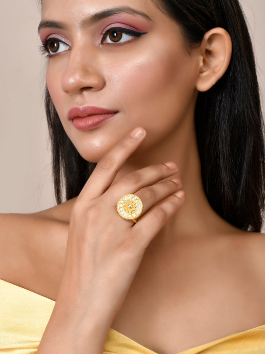 Gold Plated Handcrafted Temple Finger Ring
