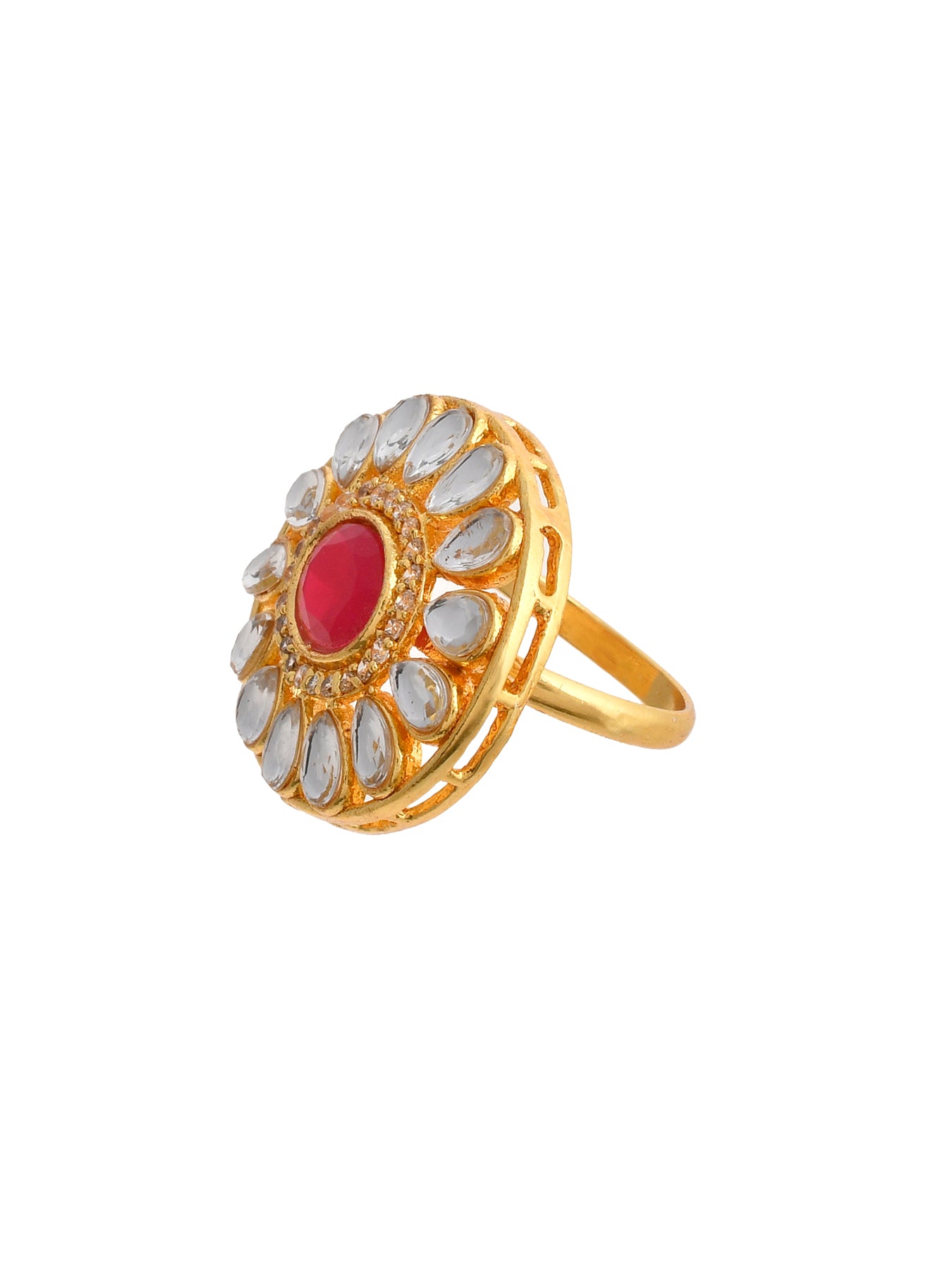 Kundan Floral Adjustable Finger Ring