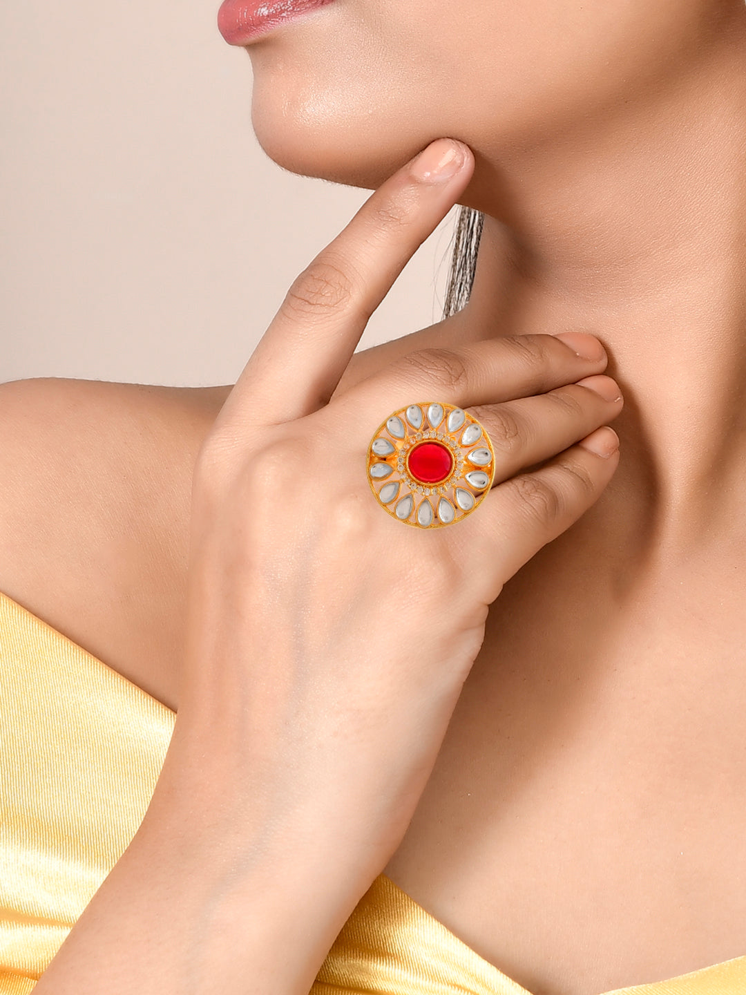 Kundan Floral Adjustable Finger Ring