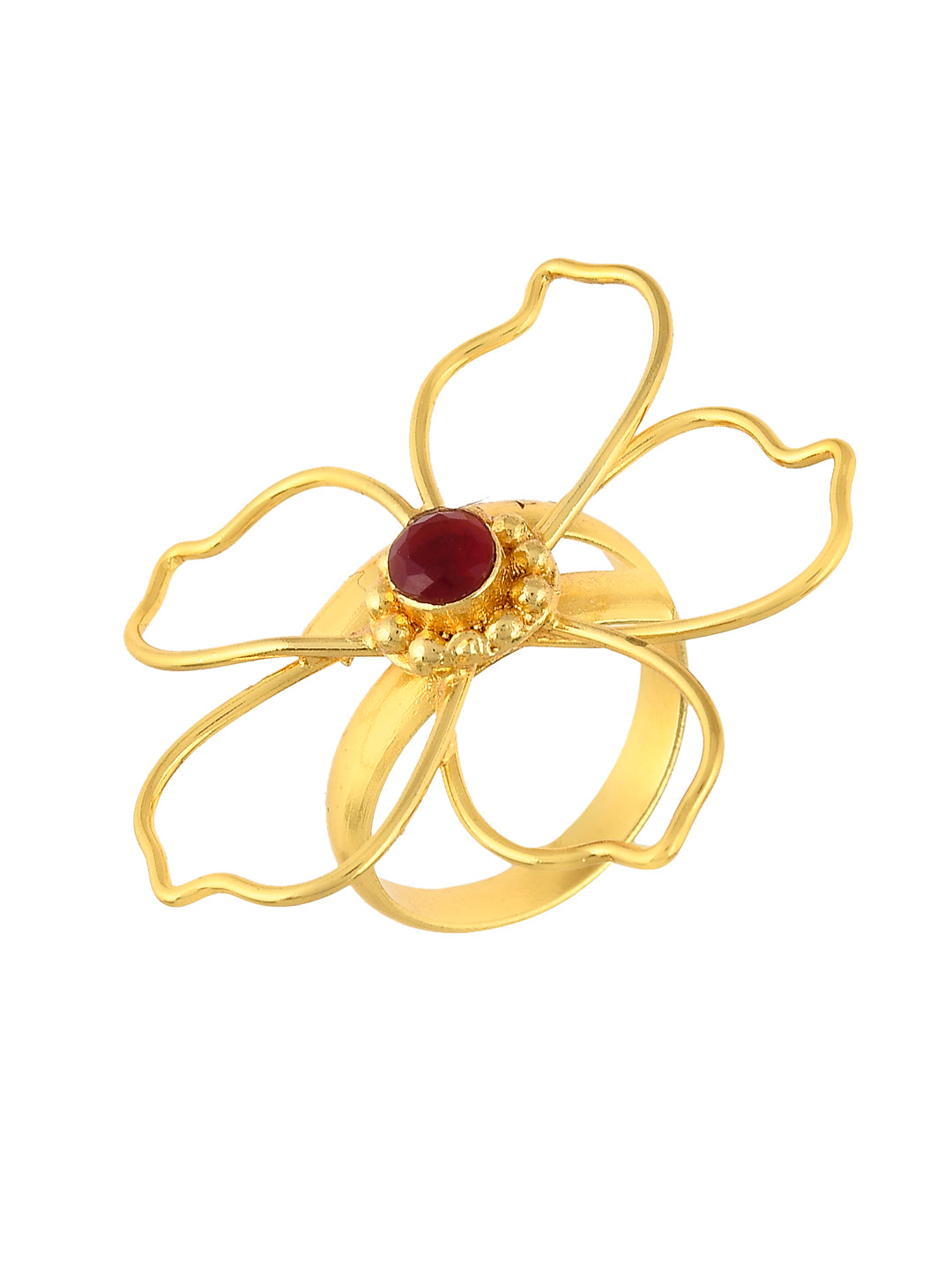 Gold-Plated & Red CZ-Studded Handcrafted Finger Ring