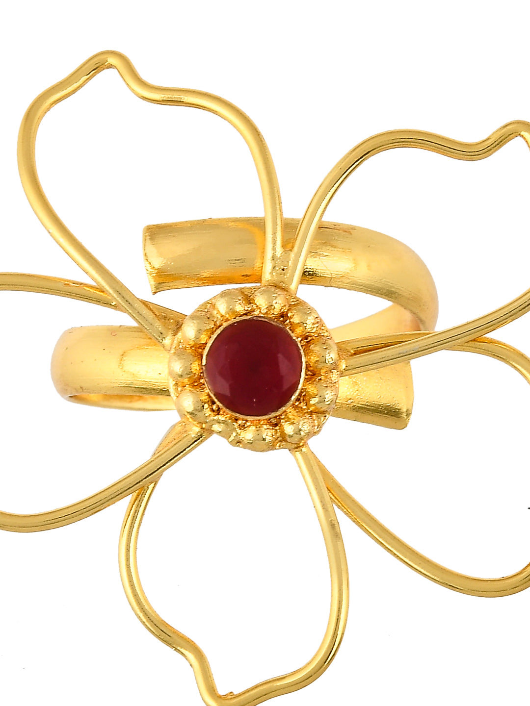 Gold-Plated & Red CZ-Studded Handcrafted Finger Ring