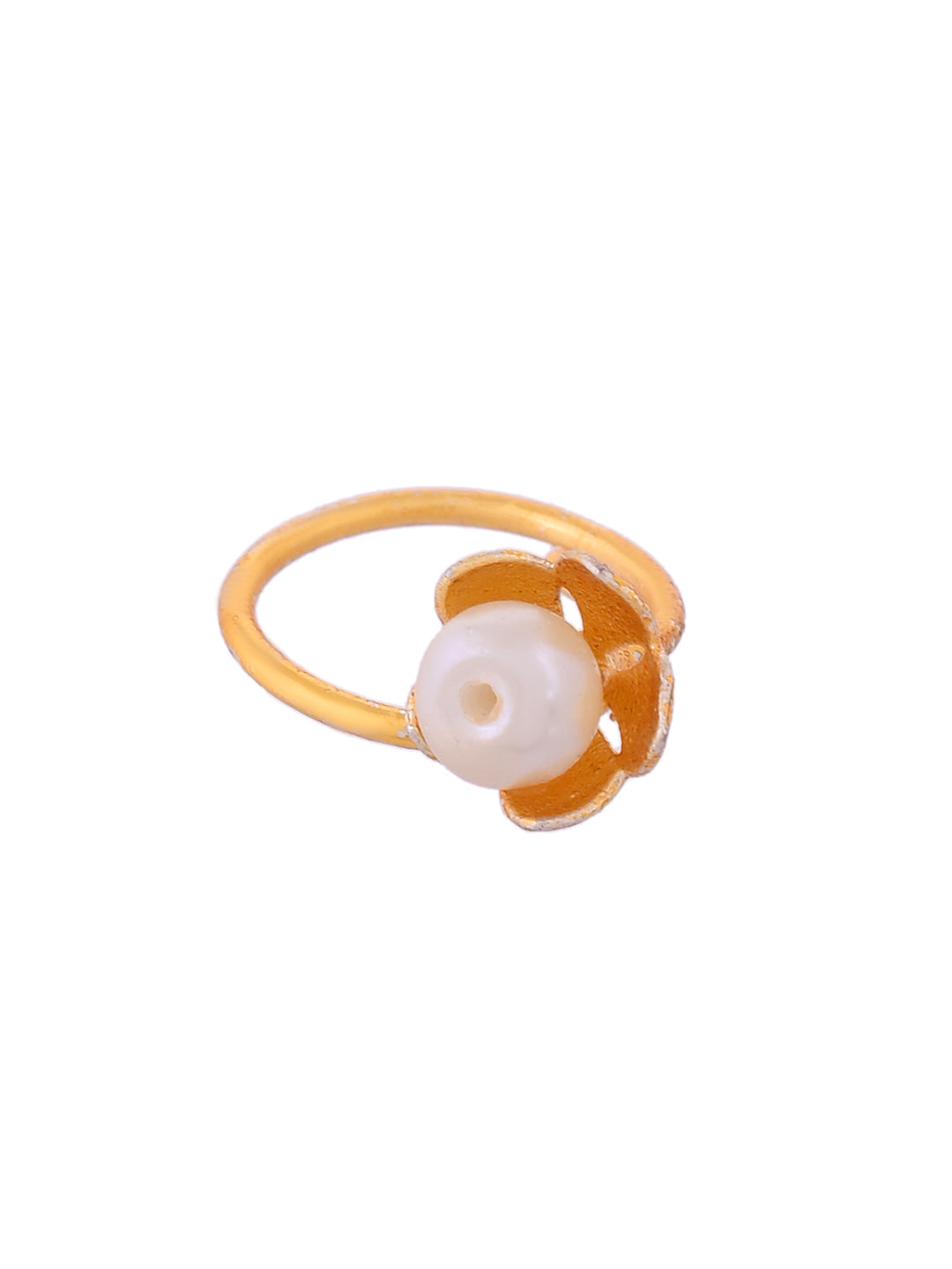 Gold Plated Pearl Adjustable Ring for Women | Floral Open Ring