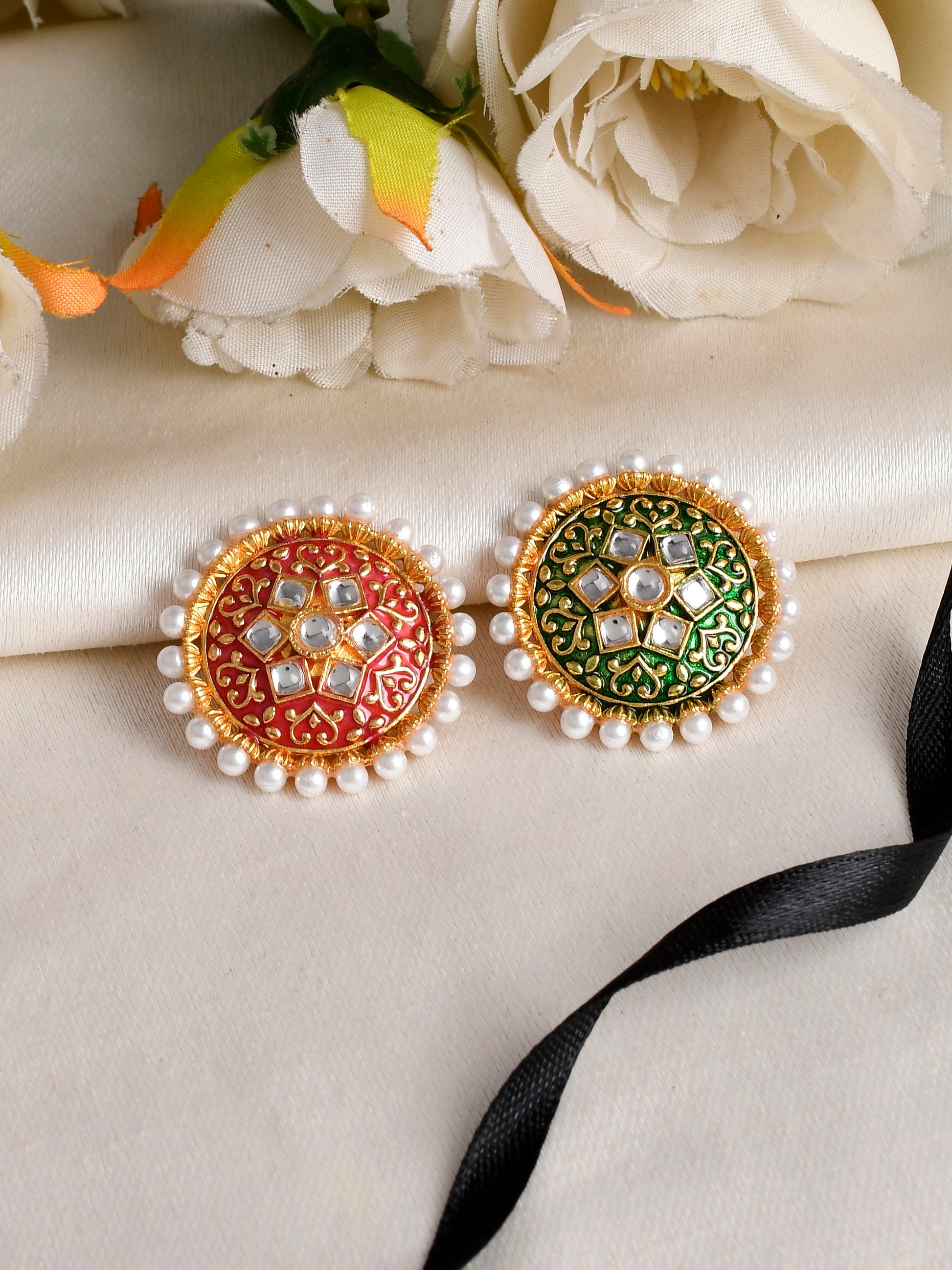 Flower Brooch Saree Pins Online Buy Set Of Traditional Meenakari