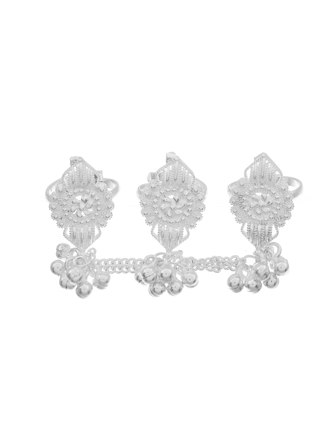 Silver Plated Floral Adjustable Toe Ring For Women & Girls