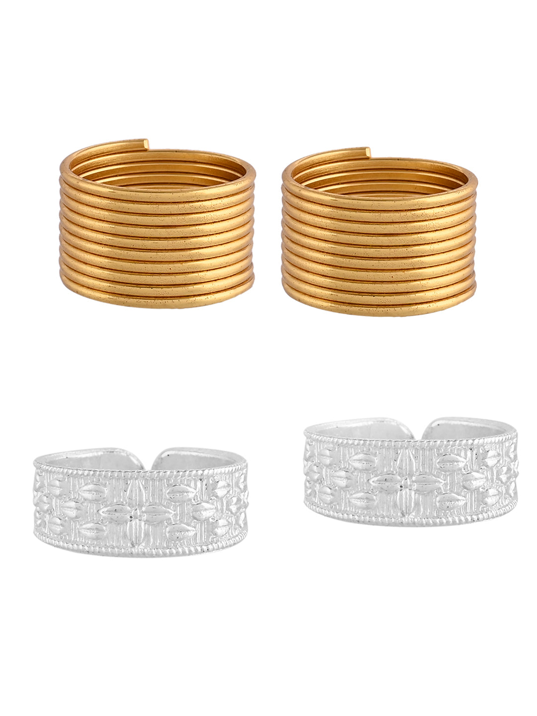 Traditional Silver & Gold-Plated Toe Ring & Bichhiya Set for Women | Adjustable Foot Jewellery