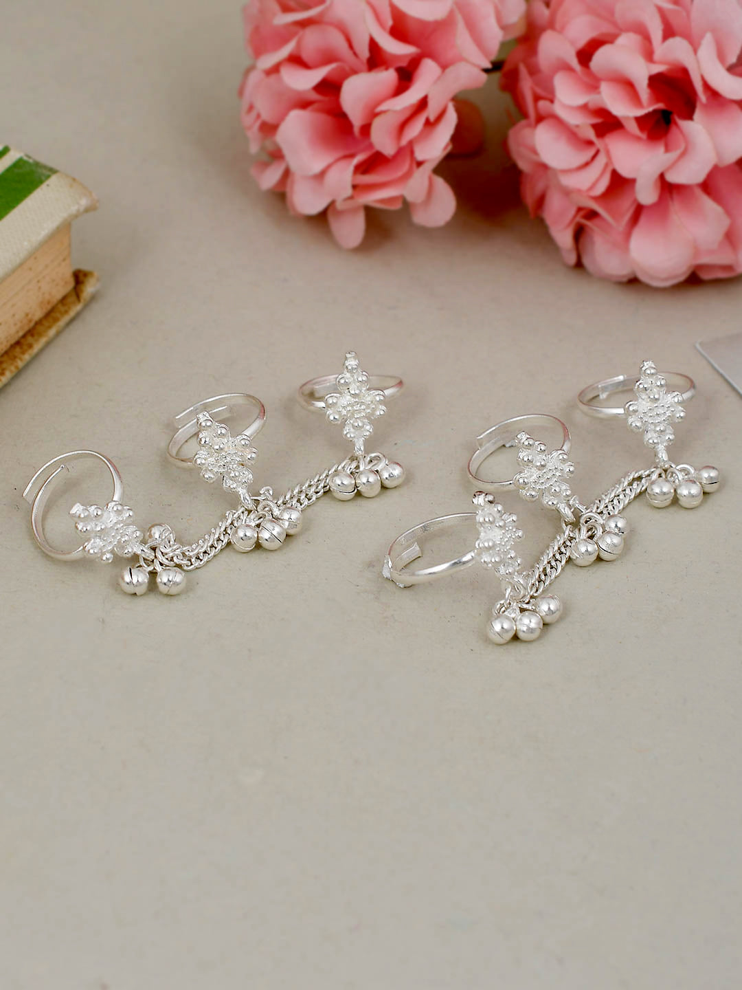 Ghungroo Chain Triple Toe Ring Bichiya set for women | Ethnic Bridal Accessory