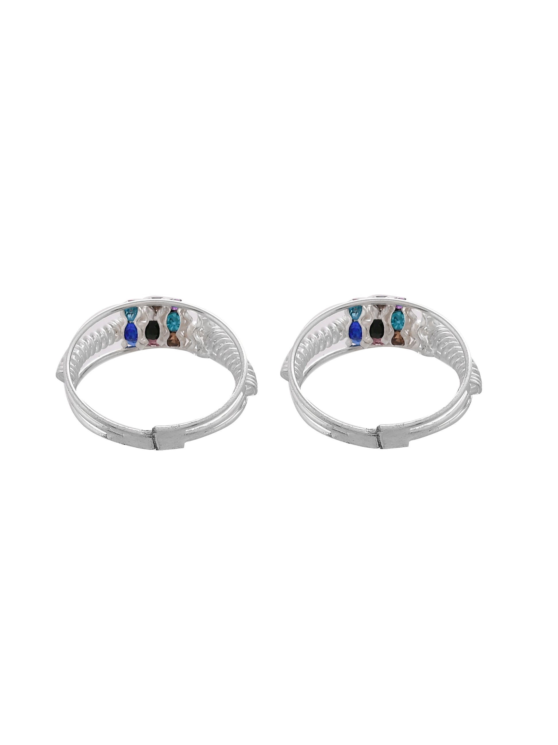 Set of 2 Silver Plated Stone Stubbed Designer Toe Rings