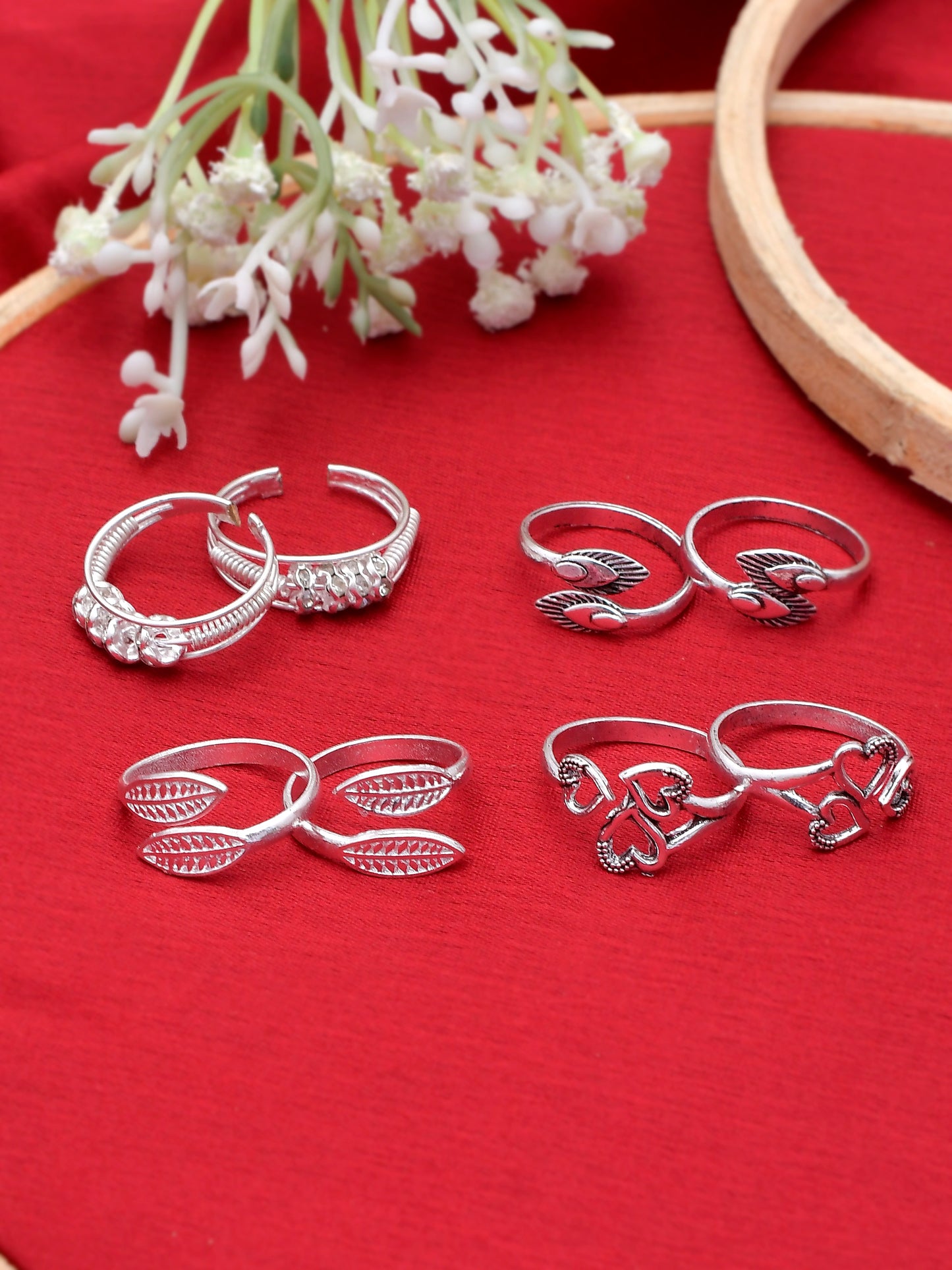 Set Of 4 Silver-Plated Toe Ring