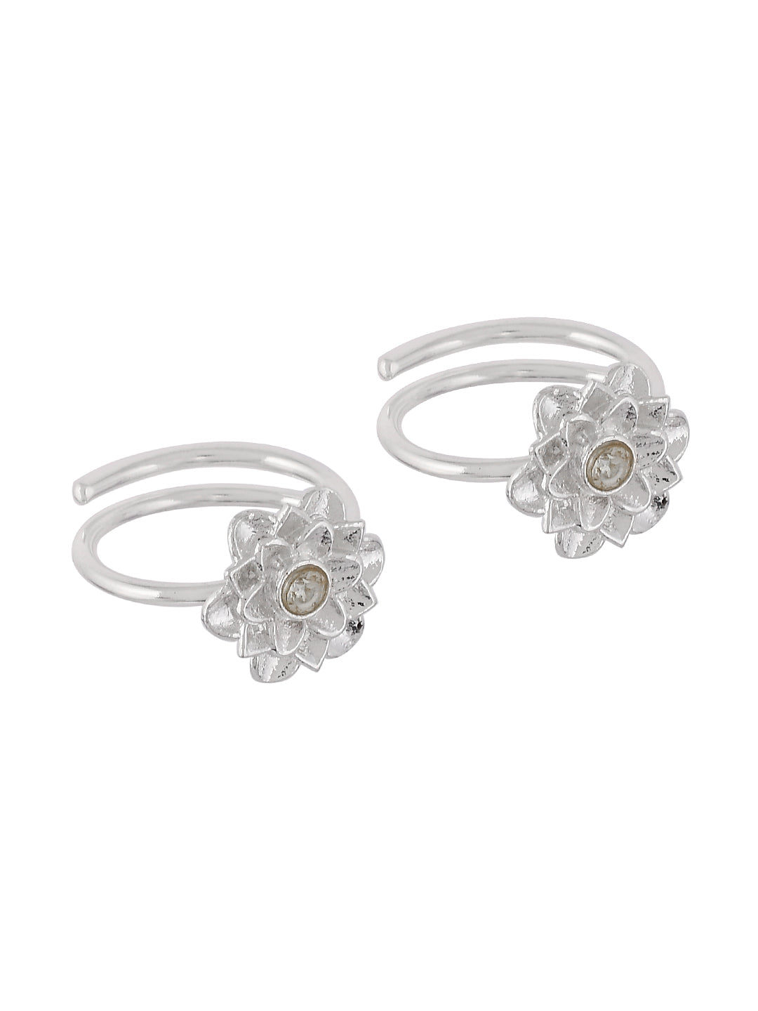 Set Of Two Silver PlatedYellow Quartz-Studded Handcrafted Toe Rings