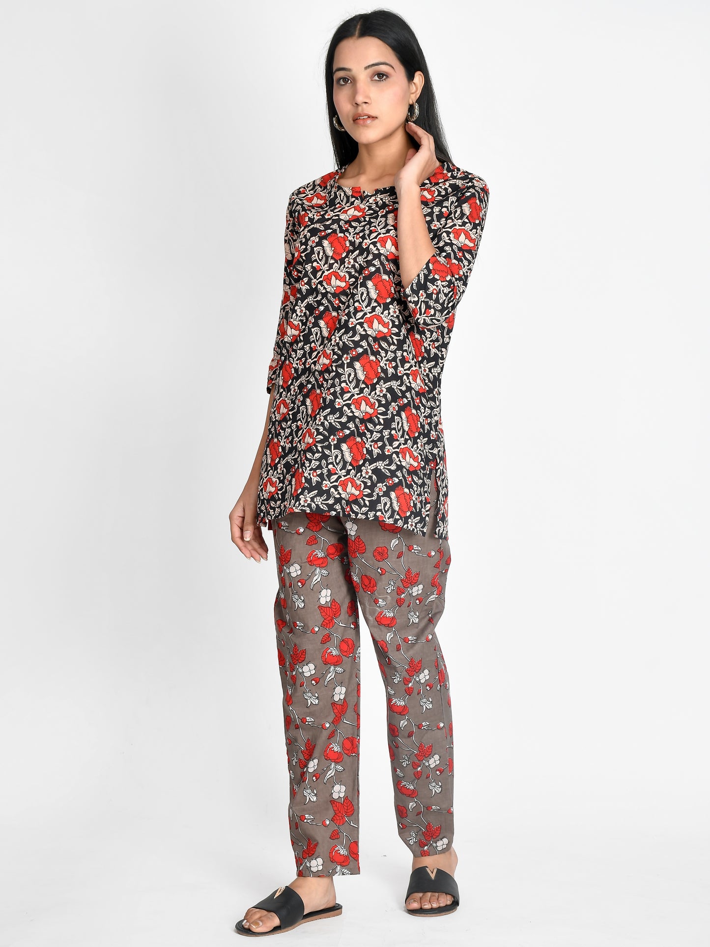 Experience ultimate comfort and style with our Pure Cotton printed Night suit for women and girls. Made with 100% pure cotton material, our night suit guarantees a soft and breathable feeling all night long. The stylish prints add a touch of elegance to your loungewear collec