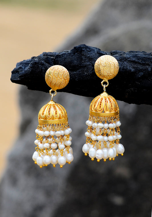 Gold plated Sterling Silver Pearl Jhumka