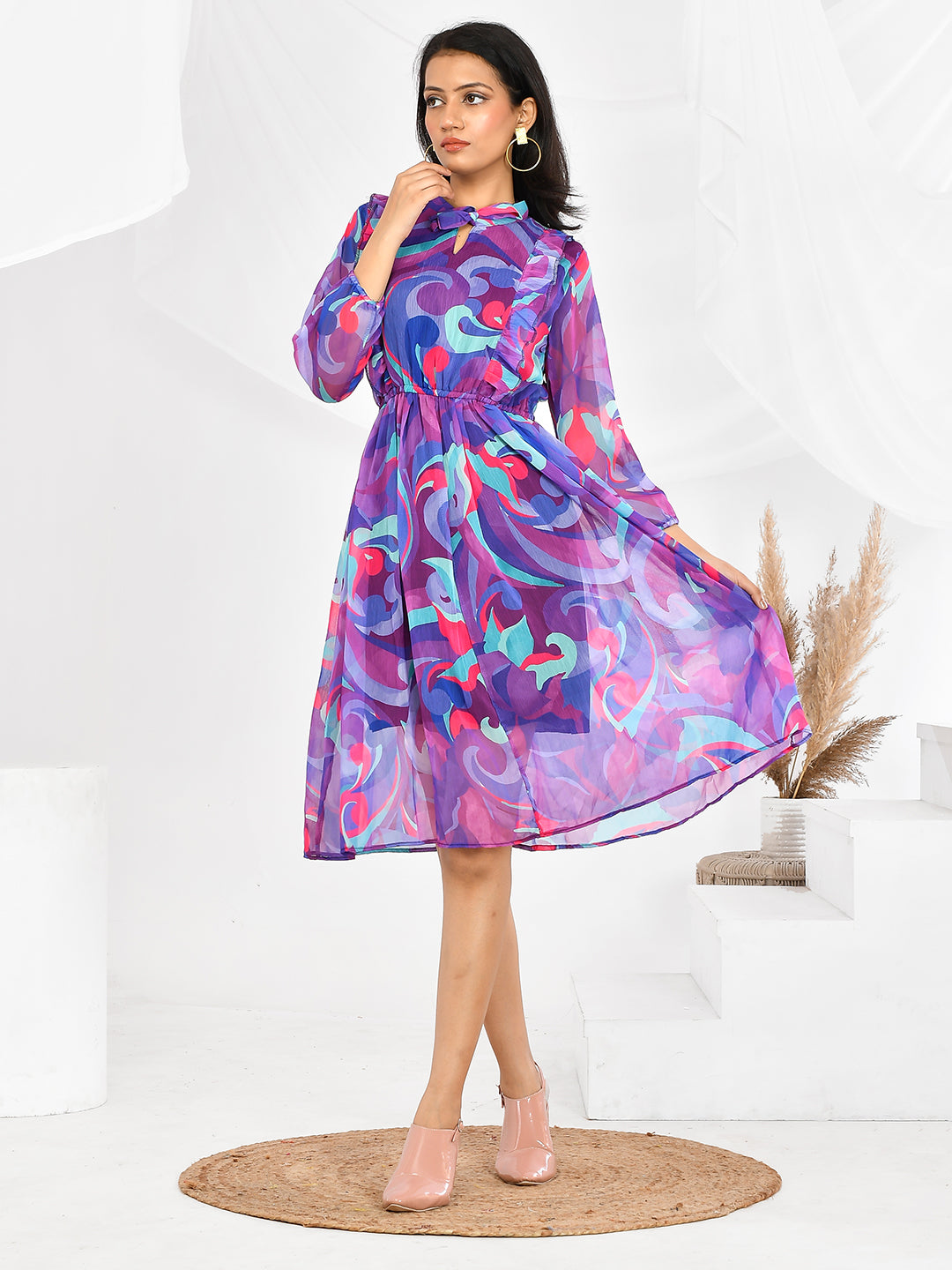 Blue Printed western Wear Dresses for Girls/Women