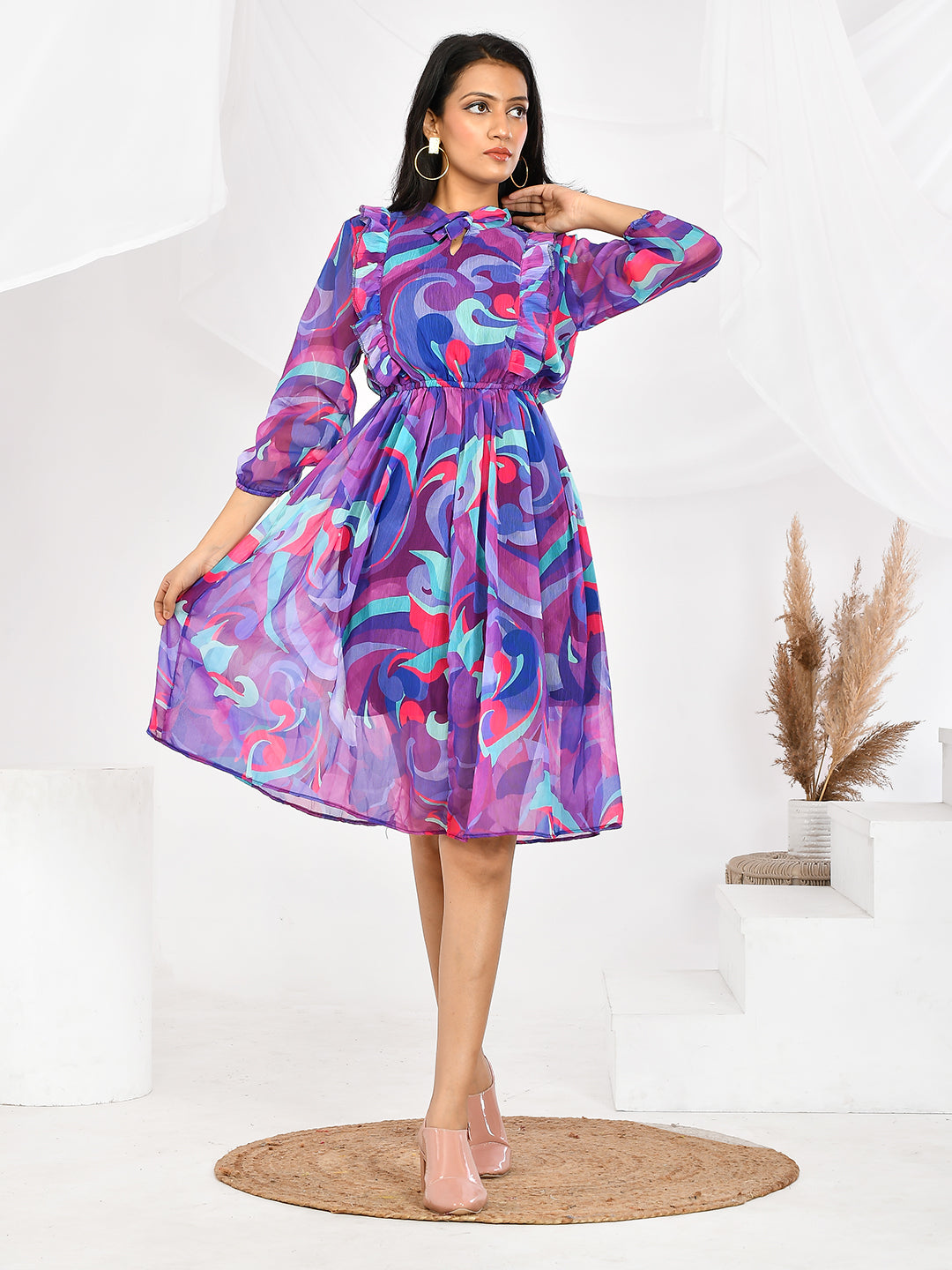 Blue Printed western Wear Dresses for Girls/Women