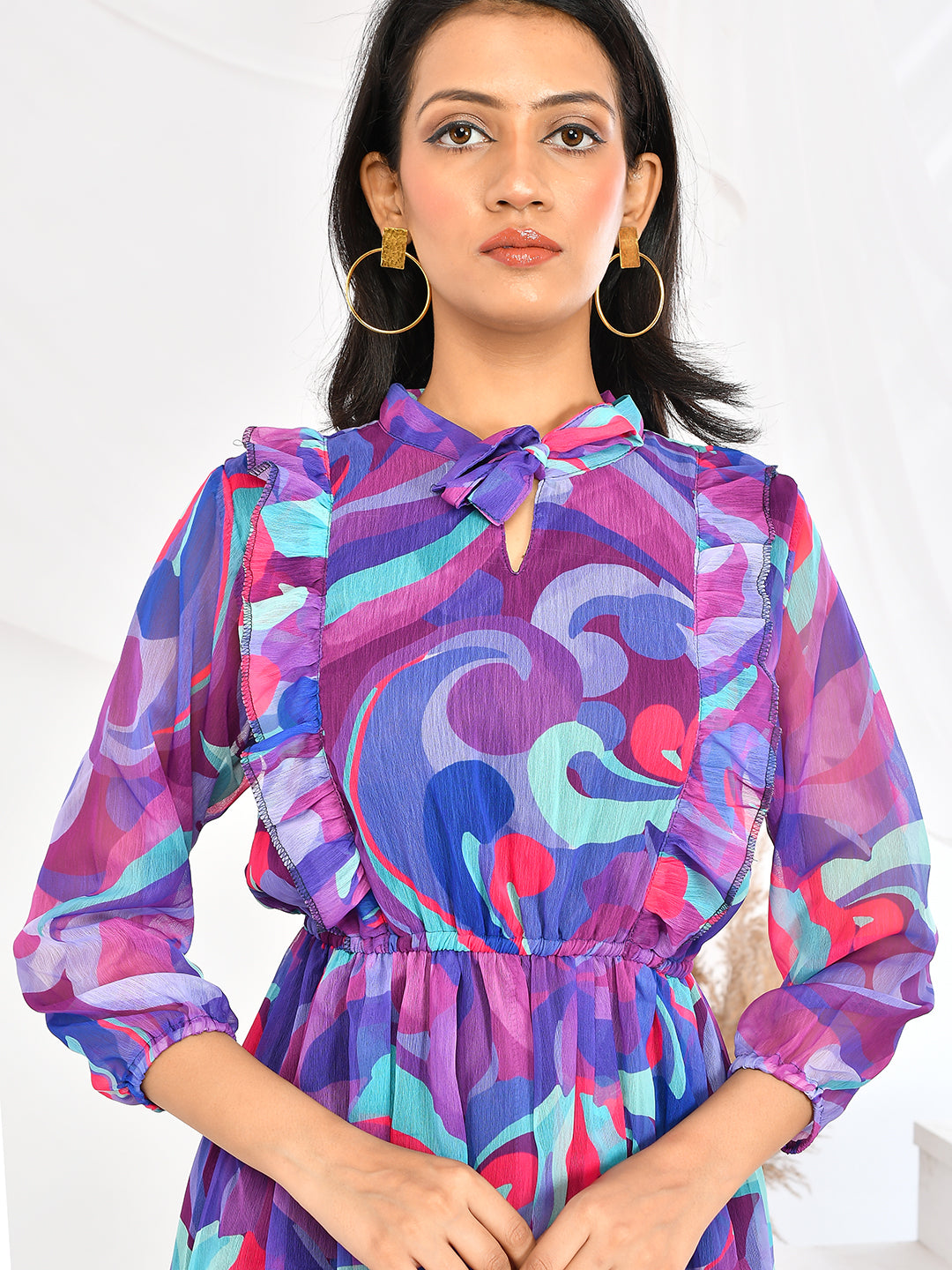 Blue Printed western Wear Dresses for Girls/Women