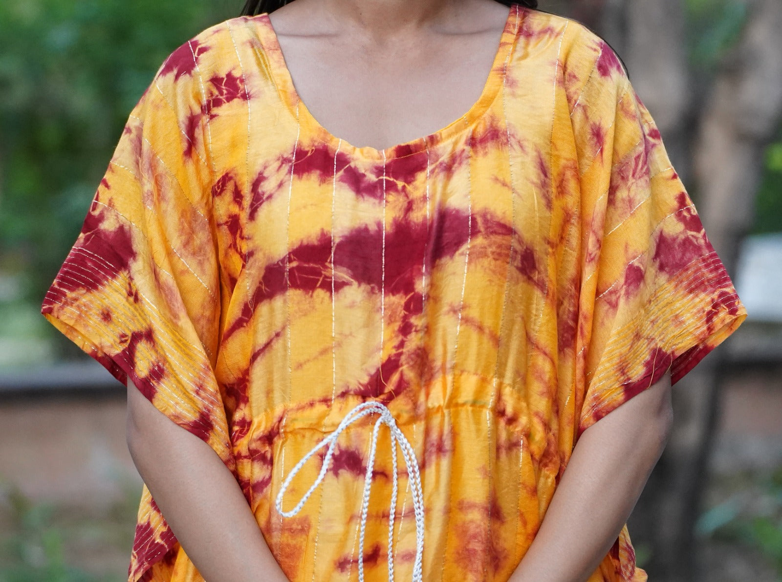 Tie Dye Shibori Print Kaftan Midi Dress