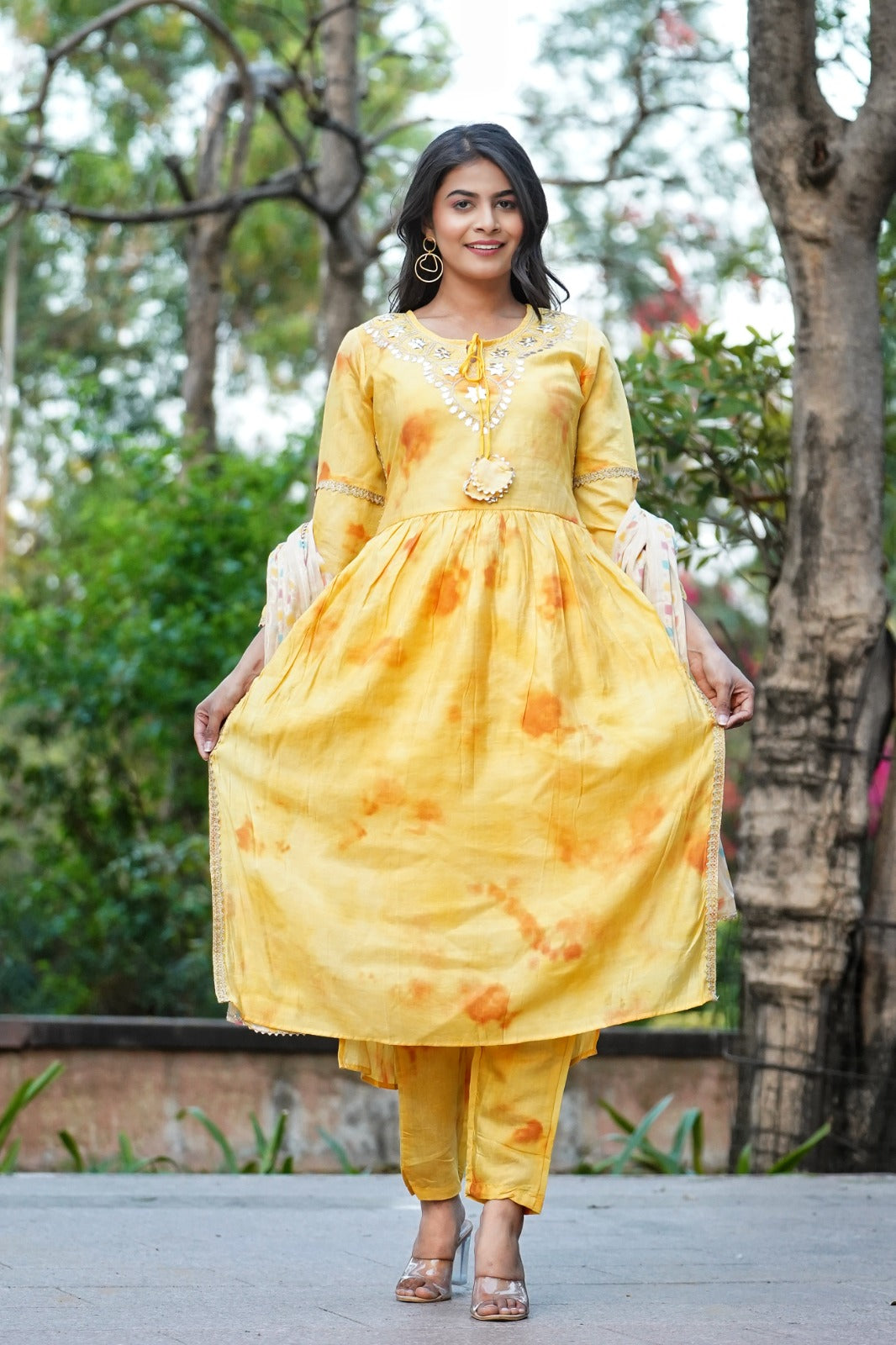 Shibori Gotta patti Naira Cut kurta set