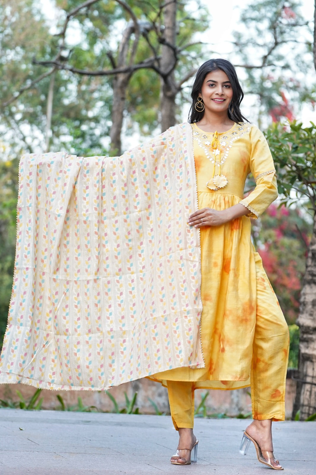 Shibori Gotta patti Naira Cut kurta set