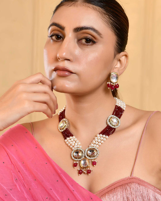 Kundan Necklace Set with Pearl & Earrings for Women | Traditional Indian Jewellery Set