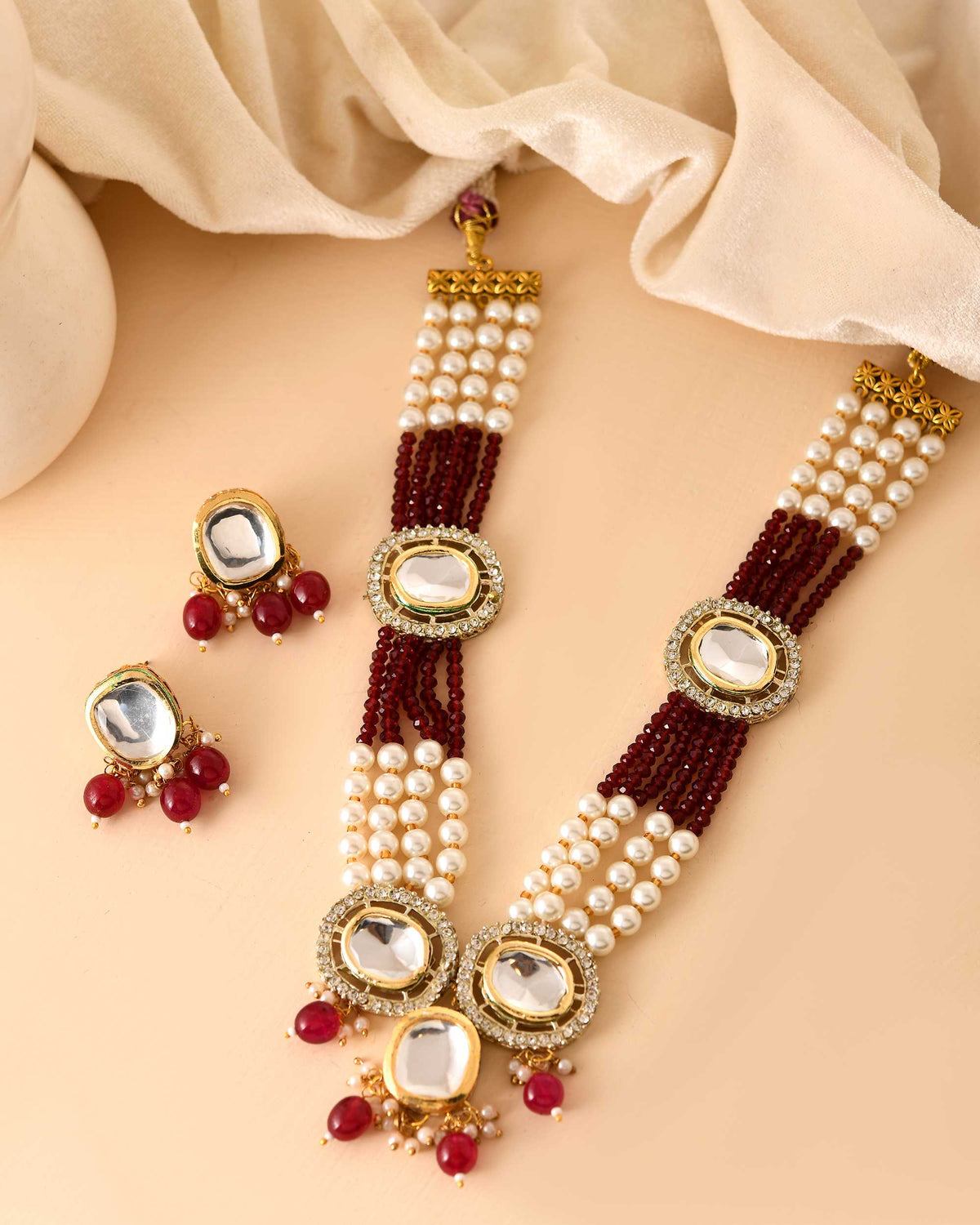 Kundan Necklace Set with Pearl & Earrings for Women | Traditional Indian Jewellery Set
