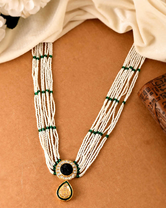 Pearl Beaded Necklace for Women | Green & White Multi-Strand Necklace with Pendant | Traditional Ethnic Artificial Jewellery